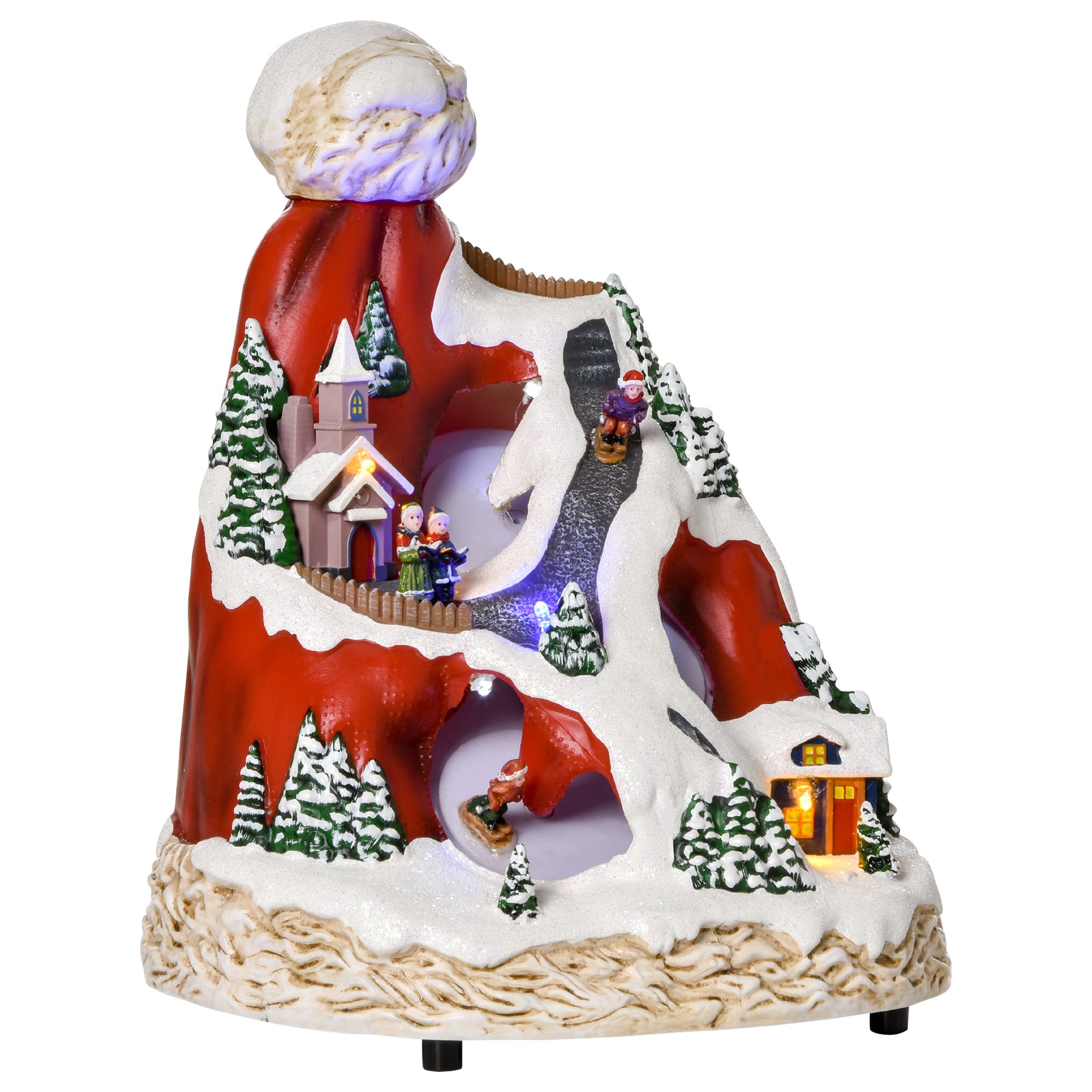 HOMCOM Villaggio Natalizio Luminoso con 4 Sciatori e 8 Musiche, Decorazione di Natale con Luci LED Colorate