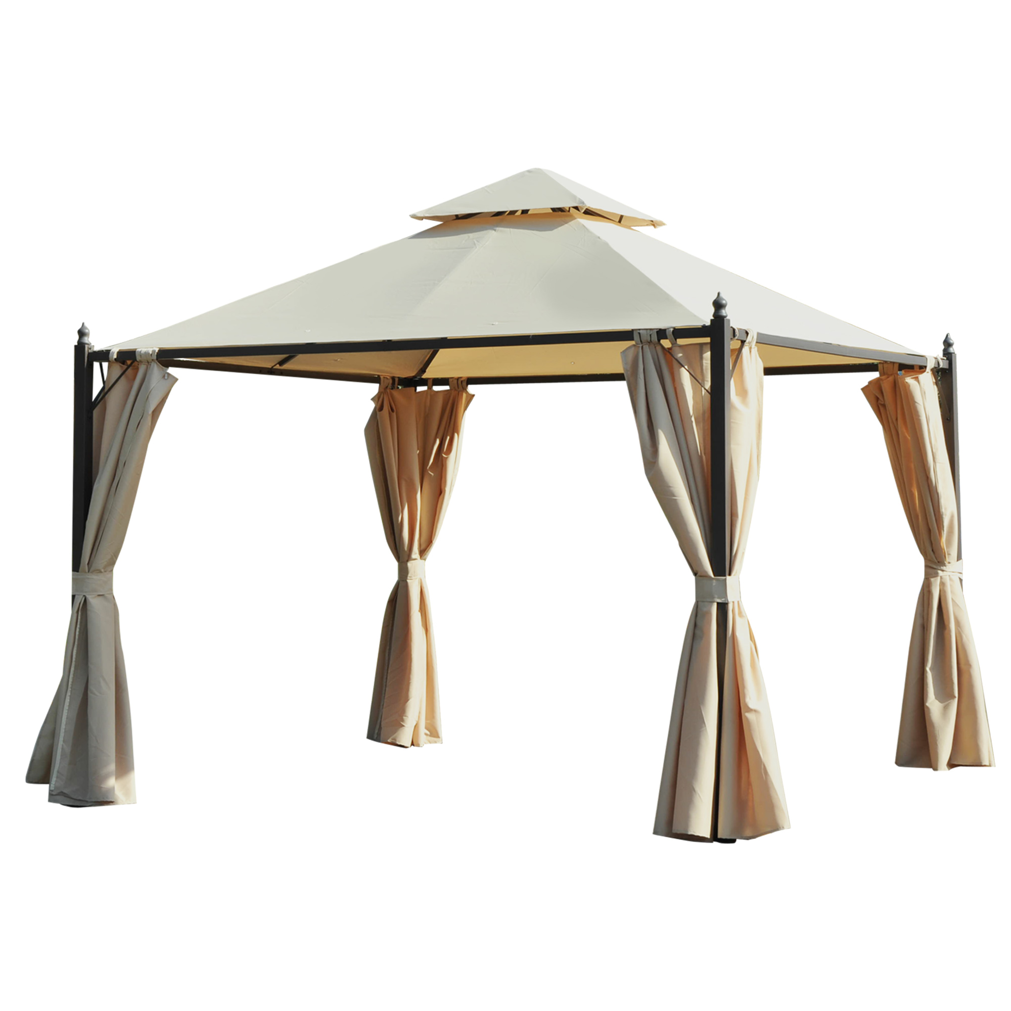 Outsunny Gazebo da Giardino Impermeabile con 4 Pannelli Laterali Patio Feste Matrimonio Beige