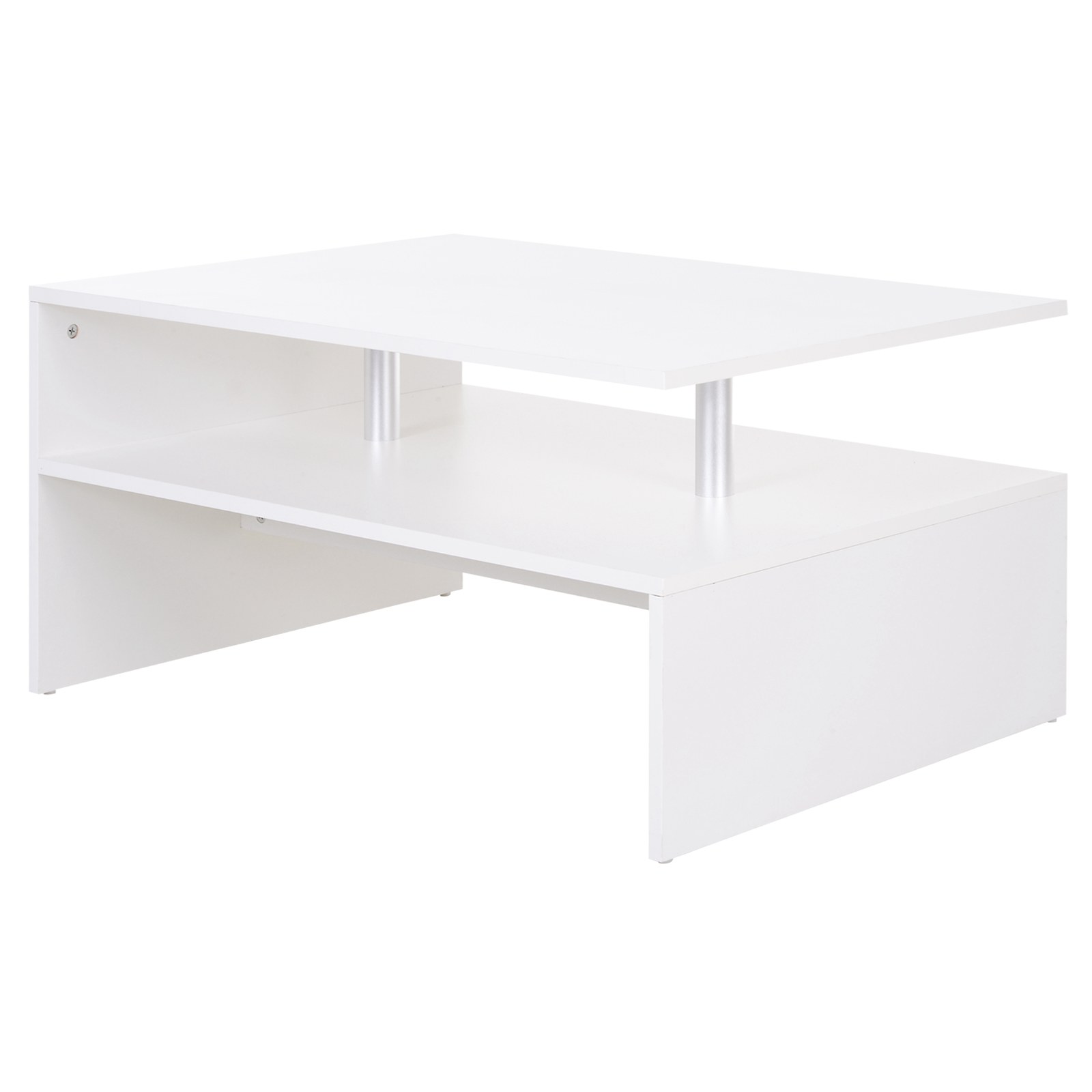 HOMCOM Tavolino da Salotto Caffè Basso a 2 Livelli Arredamento Moderno in Legno e Alluminio, Bianco, 90x60x42cm
