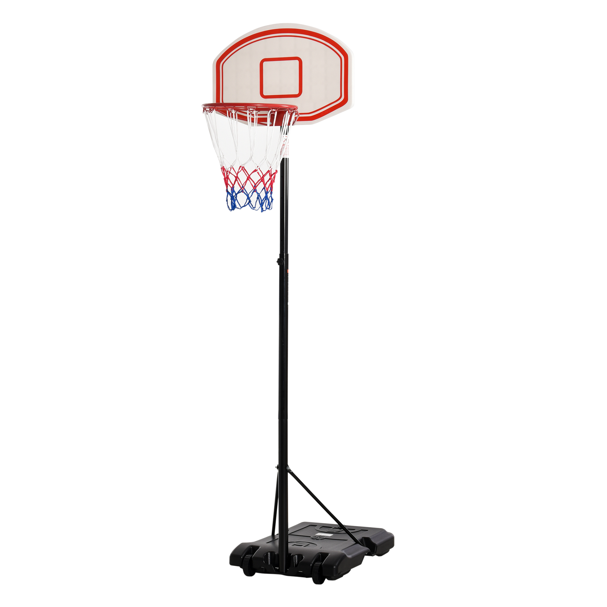 HOMCOM Canestro Basket Altezza Regolabile 5 Livelli 175-215cm, Struttura Metallo e Base Riempibile con Ruote, Tabellone PE