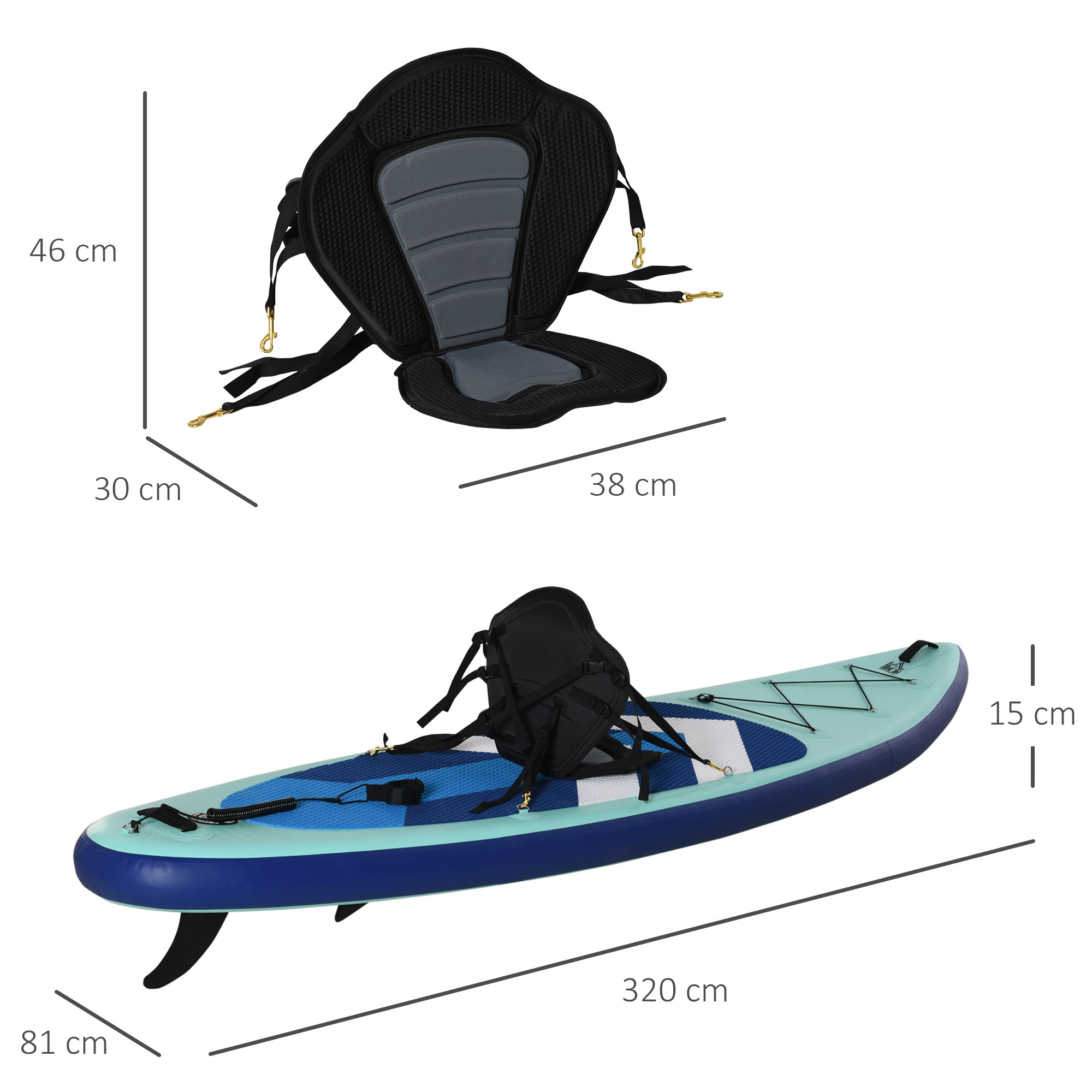 HOMCOM 10.5ft Inflatable Stand Up Paddle Board Kayak Conversion Kit SUP Accessories Carry Bag Non-Slip Deck Adj Paddle Seat Pump Leash Green