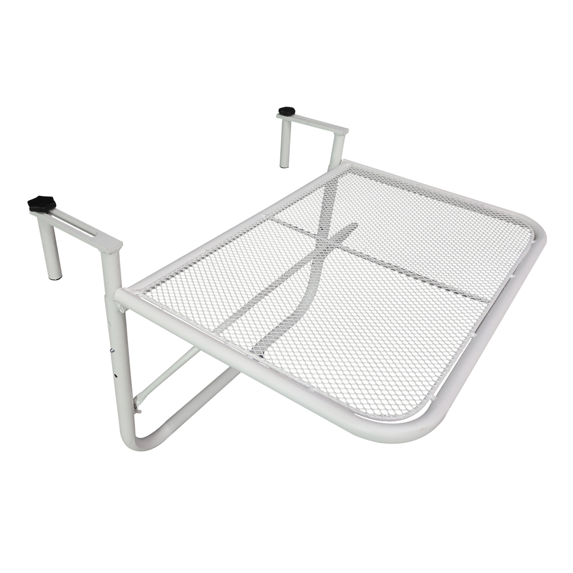 Outsunny Tavolo da Ringhiera Altezza Regolabile a 3 Livelli, Tavolino Sospeso da Balcone Salvaspazio in Metallo, 60x56.5x45cm, Bianco