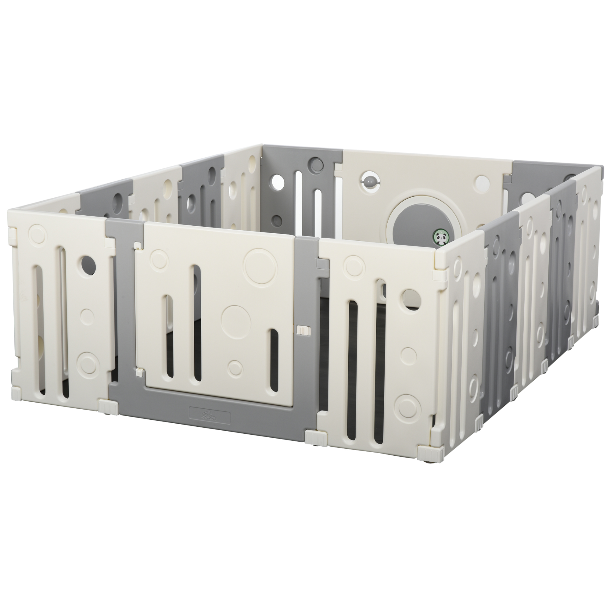 HOMCOM Recinto Box per Bambini +6Mesi da 16 Pezzi con Struttura a Incastro, Serratura e Giochi, Grigio e Bianco 190x150x64cm