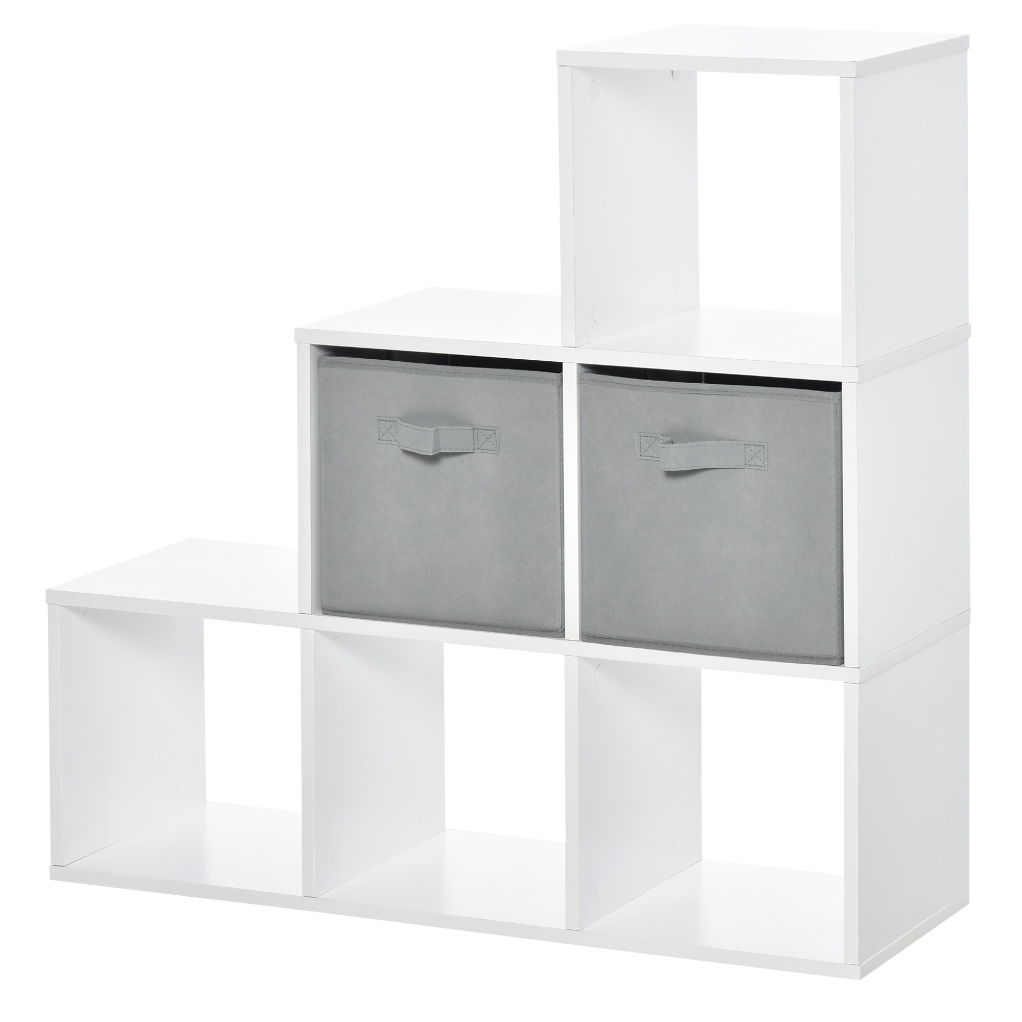 HOMCOM Mobile Libreria a 6 Cubi con 2 Cassetti in Tessuto, Arredamento Moderno da Ufficio, Salotto, Camera da Letto, Bianco e Grigio