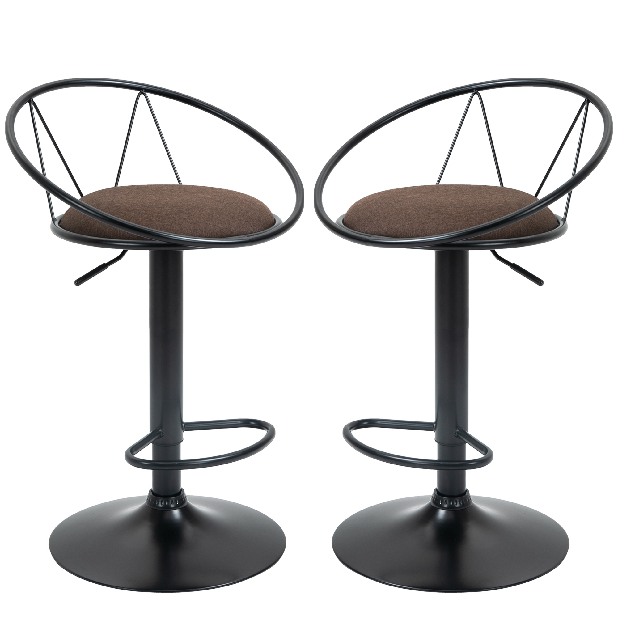 HOMCOM Set 2 Sgabelli da Bar Girevoli con Poggiapiedi, Altezza Regolabile e Seduta Imbottita, 51x46x78-100cm, Marrone