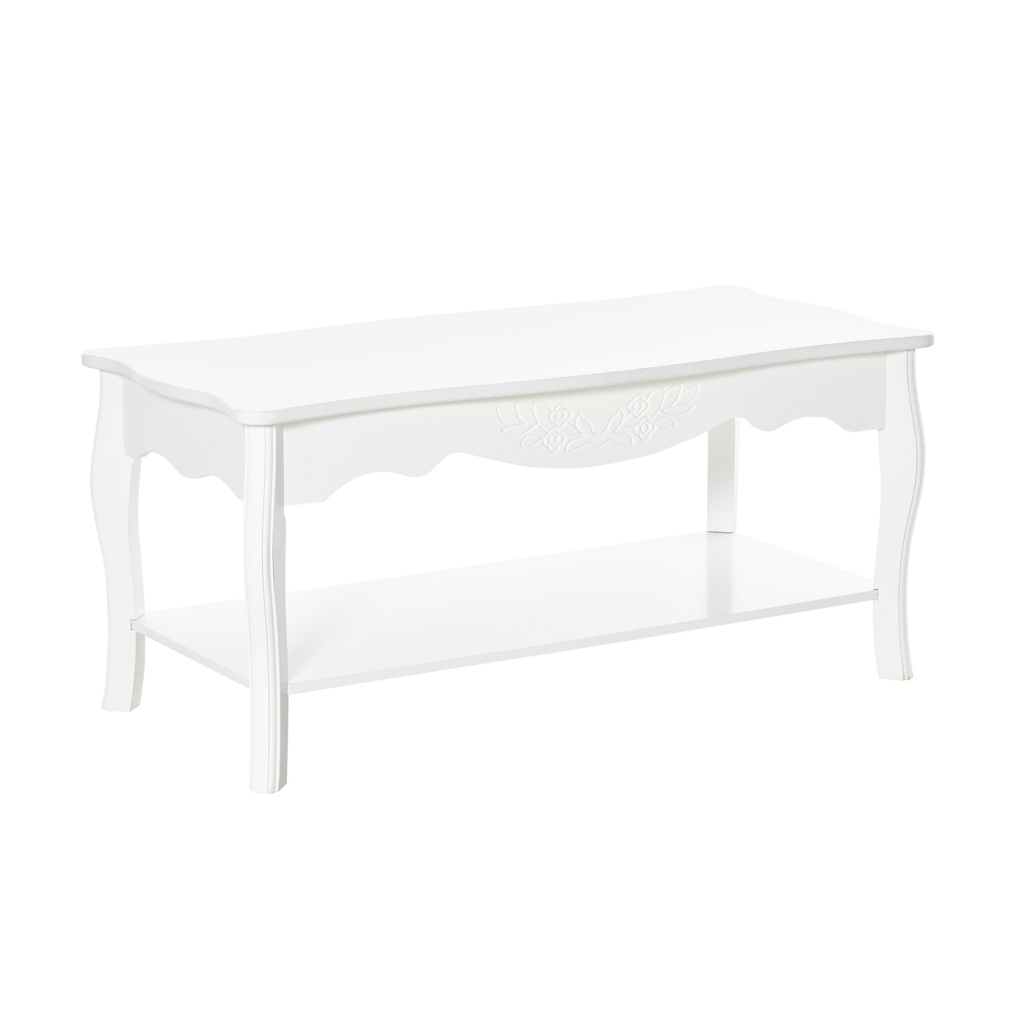 HomCom Tavolino da Caffè Basso classico ed elegante in Legno, Tavolo Salotto, Bianco, 94x44x42cm