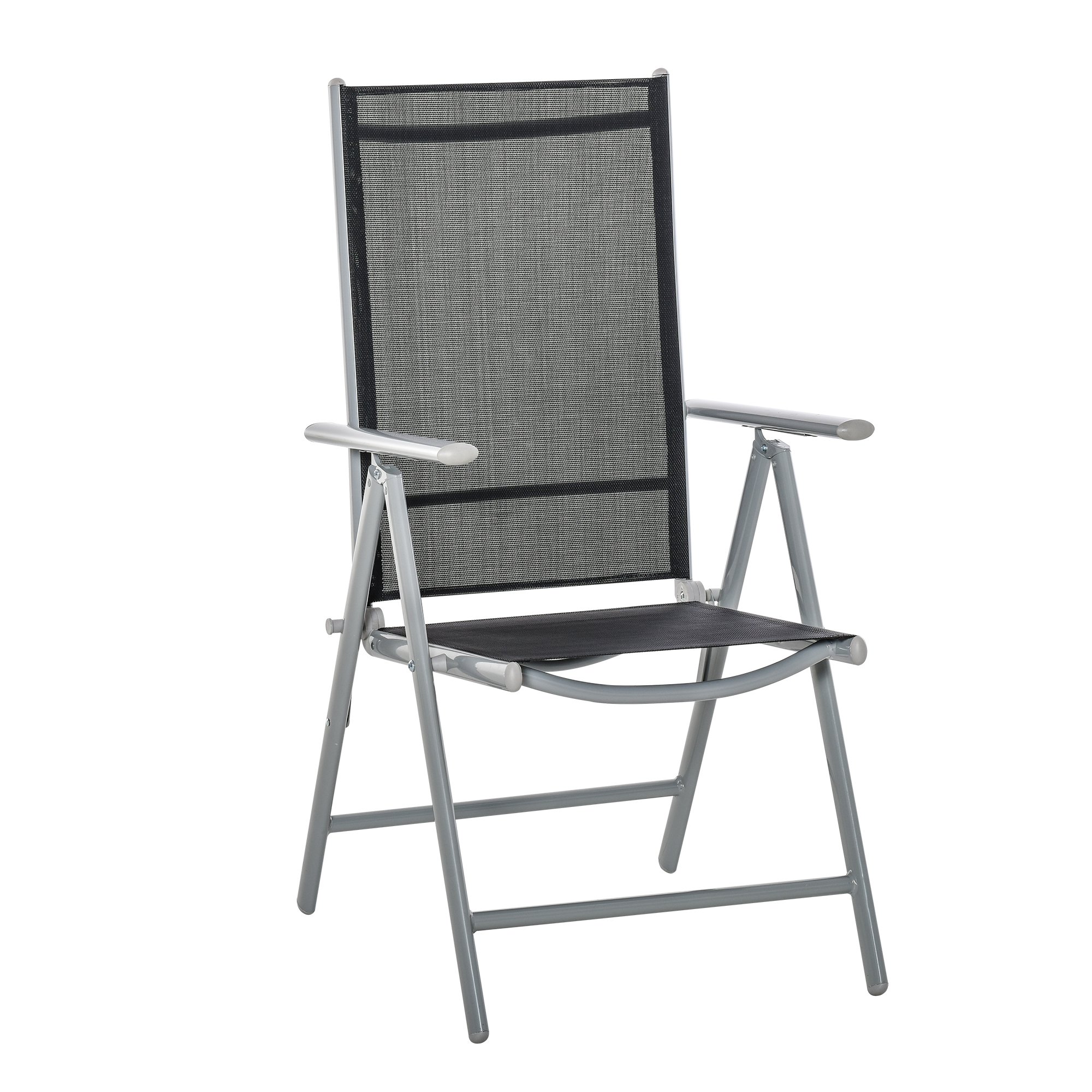 Outsunny Sedia da Giardino Pieghevole in Alluminio e Texteline Schienale Regolabile a 7 Livelli, Nero 65x55x85-105cm