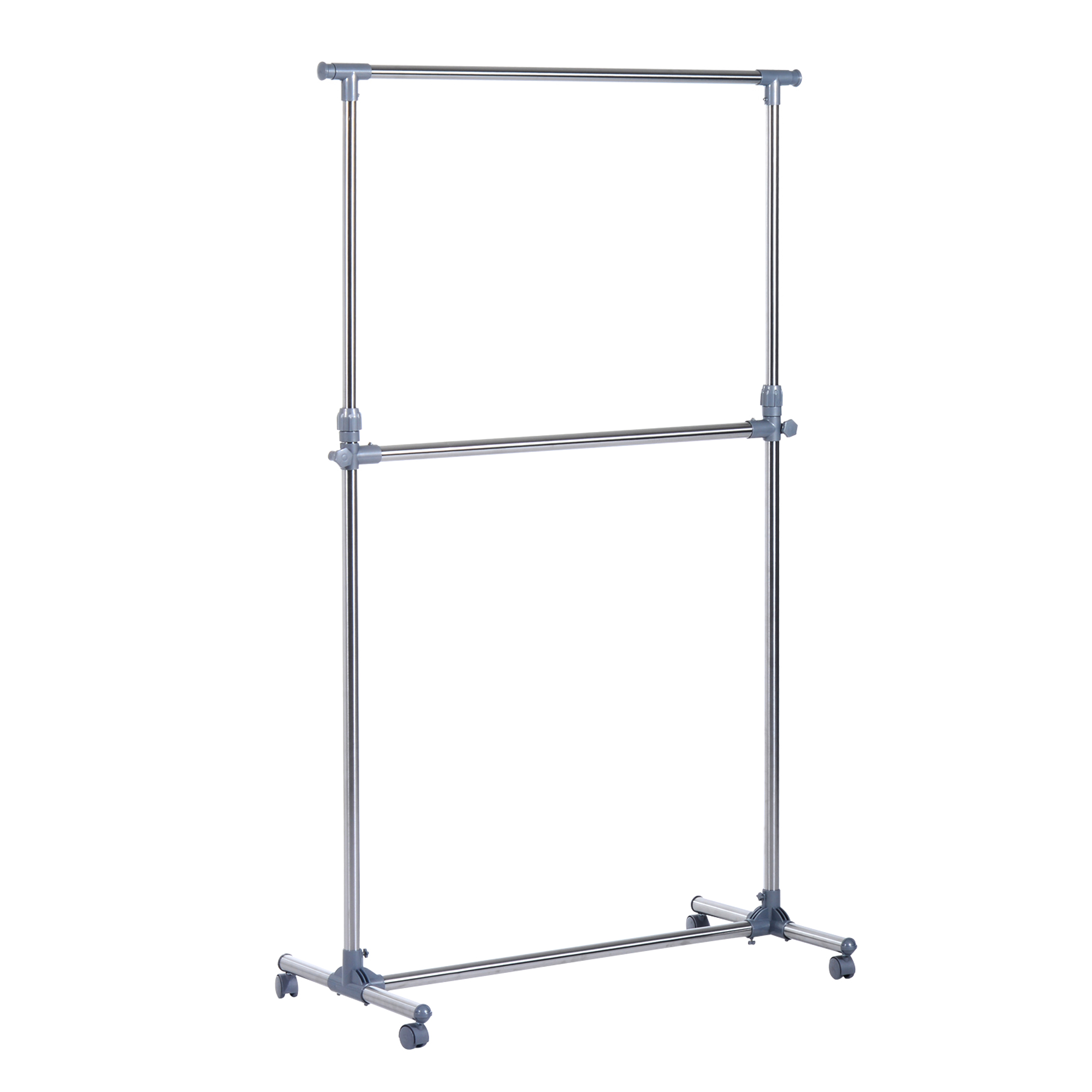 HOMCOM Stender Appendiabiti con Altezza ed Estensione Regolabili, 4 Ruote Girevoli, Acciaio Inox e ABS, 165x48x180cm