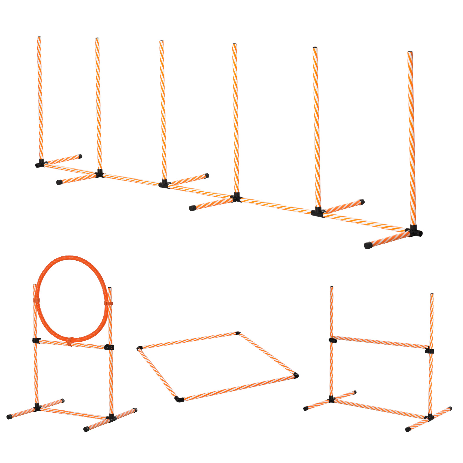 PawHut Set Agility Dog per Addestramento Cani con Slalom, Ostacoli Regolabili, Fischietto e Sacca di Trasporto