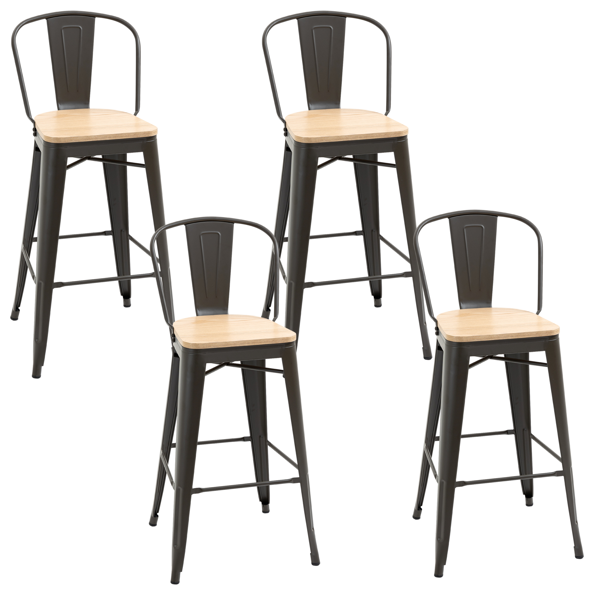 Lot De 4 Tabourets Empilables En Bois Avec Siège Rembourré - HOMCOM - Ø40x45 Cm, 120kg Charge