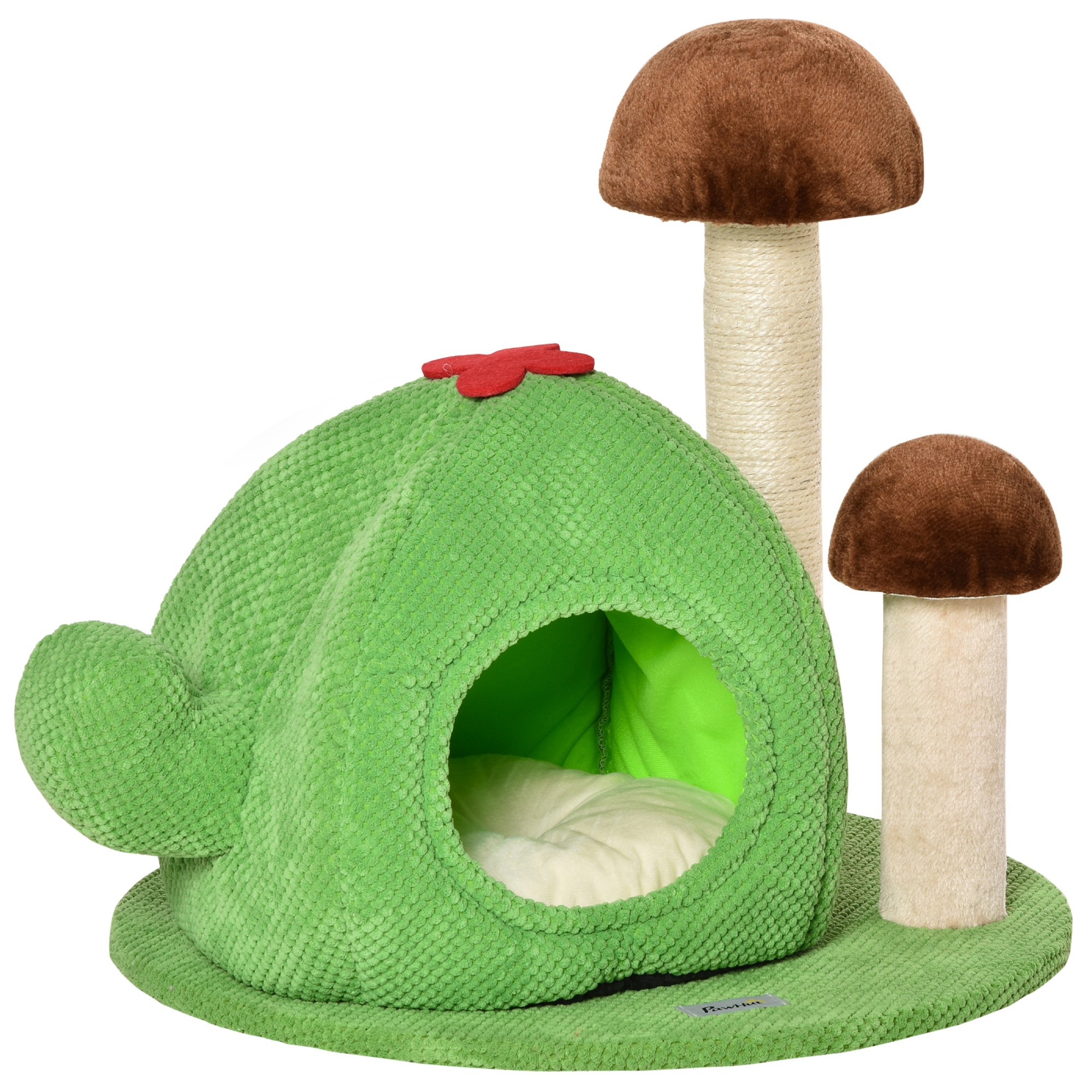 PawHut Albero Cuccia Tiragraffi per Gatti Adulti e Gattini a Forma di Cactus con Pali in Sisal e Cuscino, Altezza 52cm, Multicolore