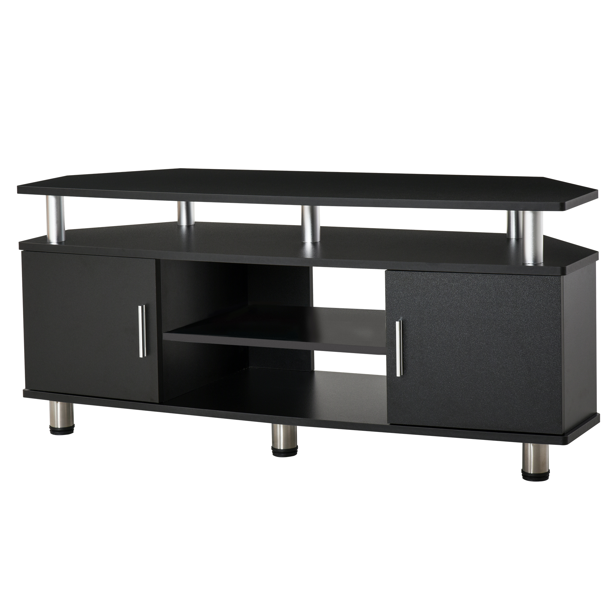 HOMCOM Banco de TV de diseño contemporáneo, multialmacenamiento: 2 puertas, nicho central, estante grande, 120L x 40L x 52H cm, negro, cromado   Aosom España