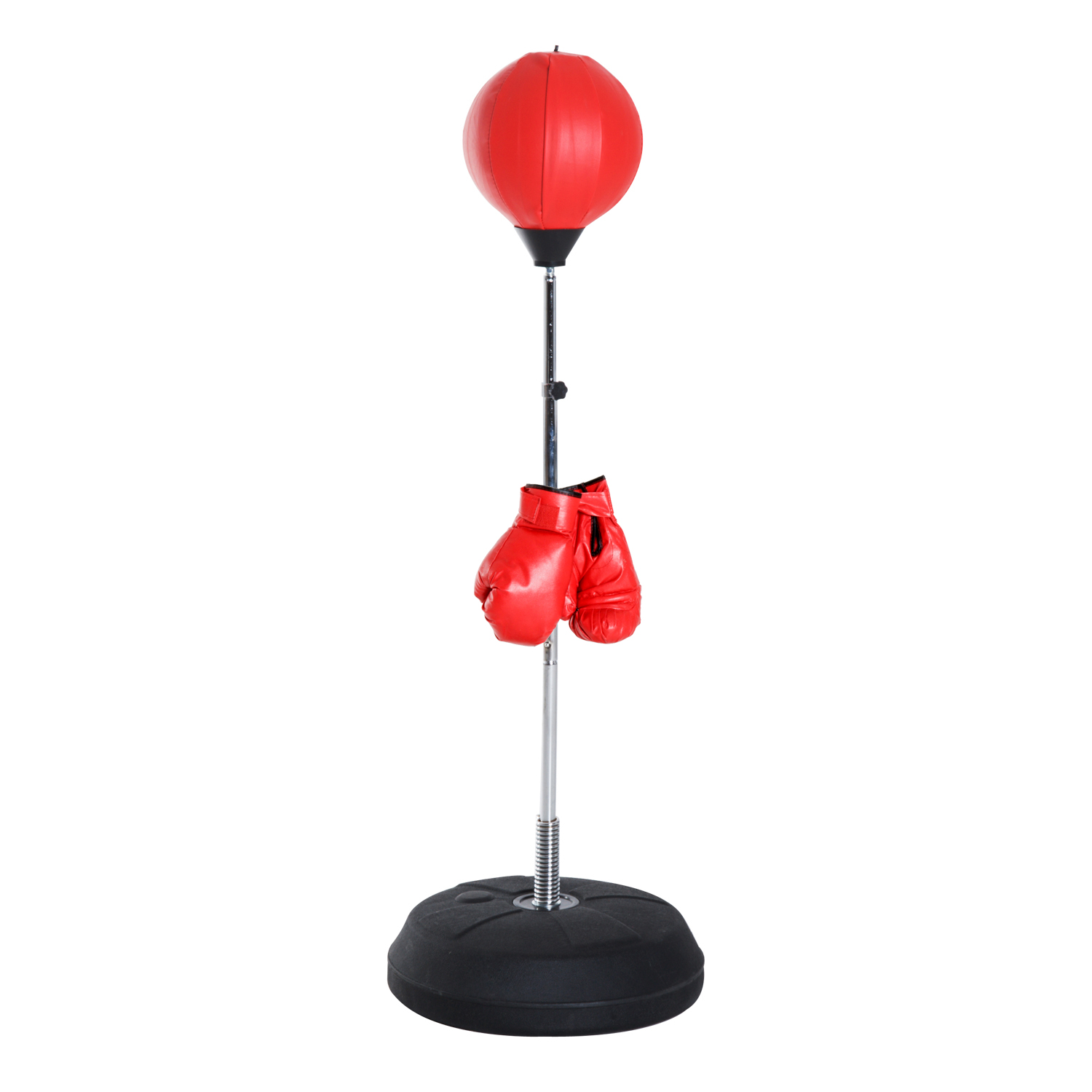 HOMCOM Saco de boxeo sobre soporte regulable en altura 126-144 cm con guantes, bomba y base de lastre rojo