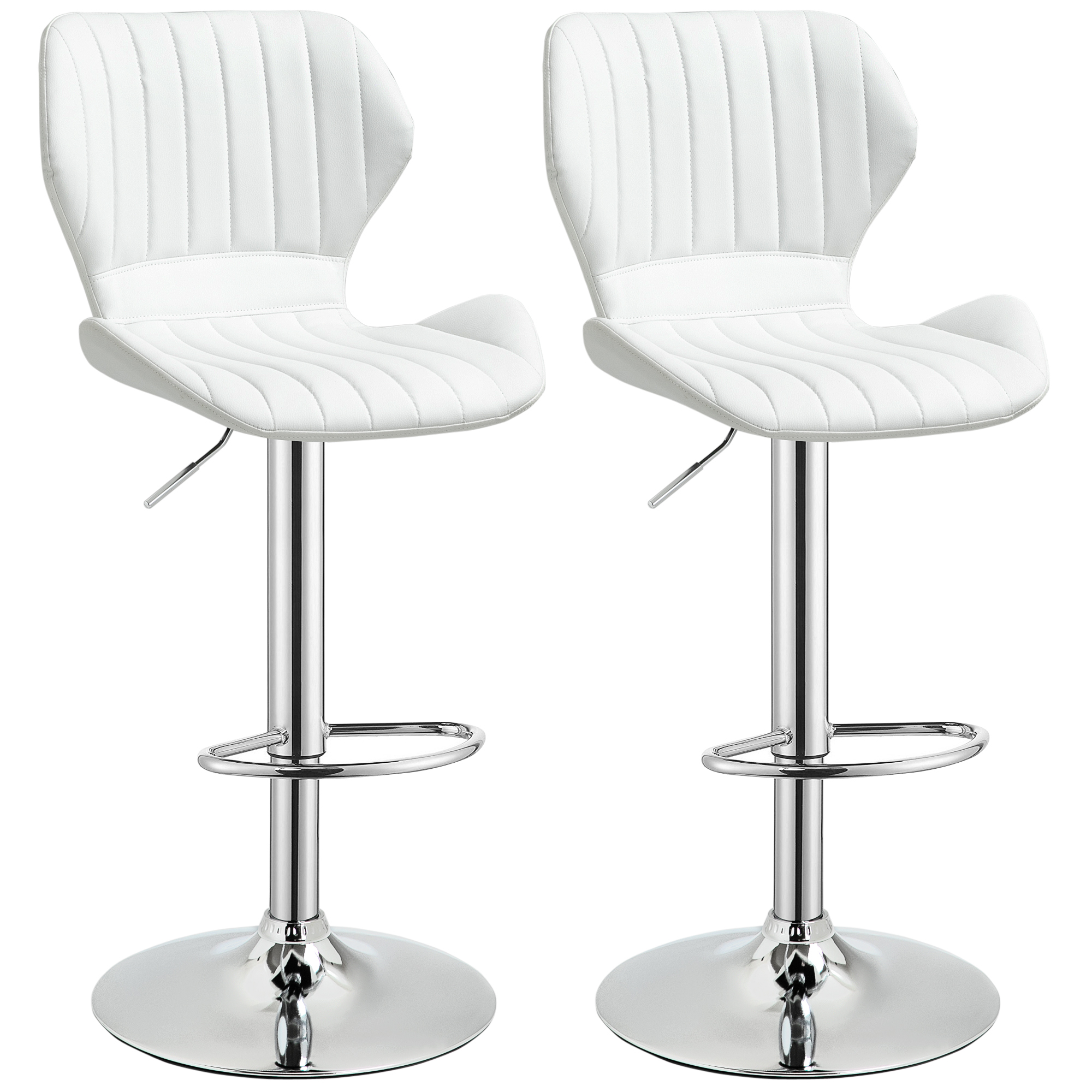 HOMCOM Lot de 2 tabourets de bar 47x51,5x91,5x91,5-113,5 cm blanc