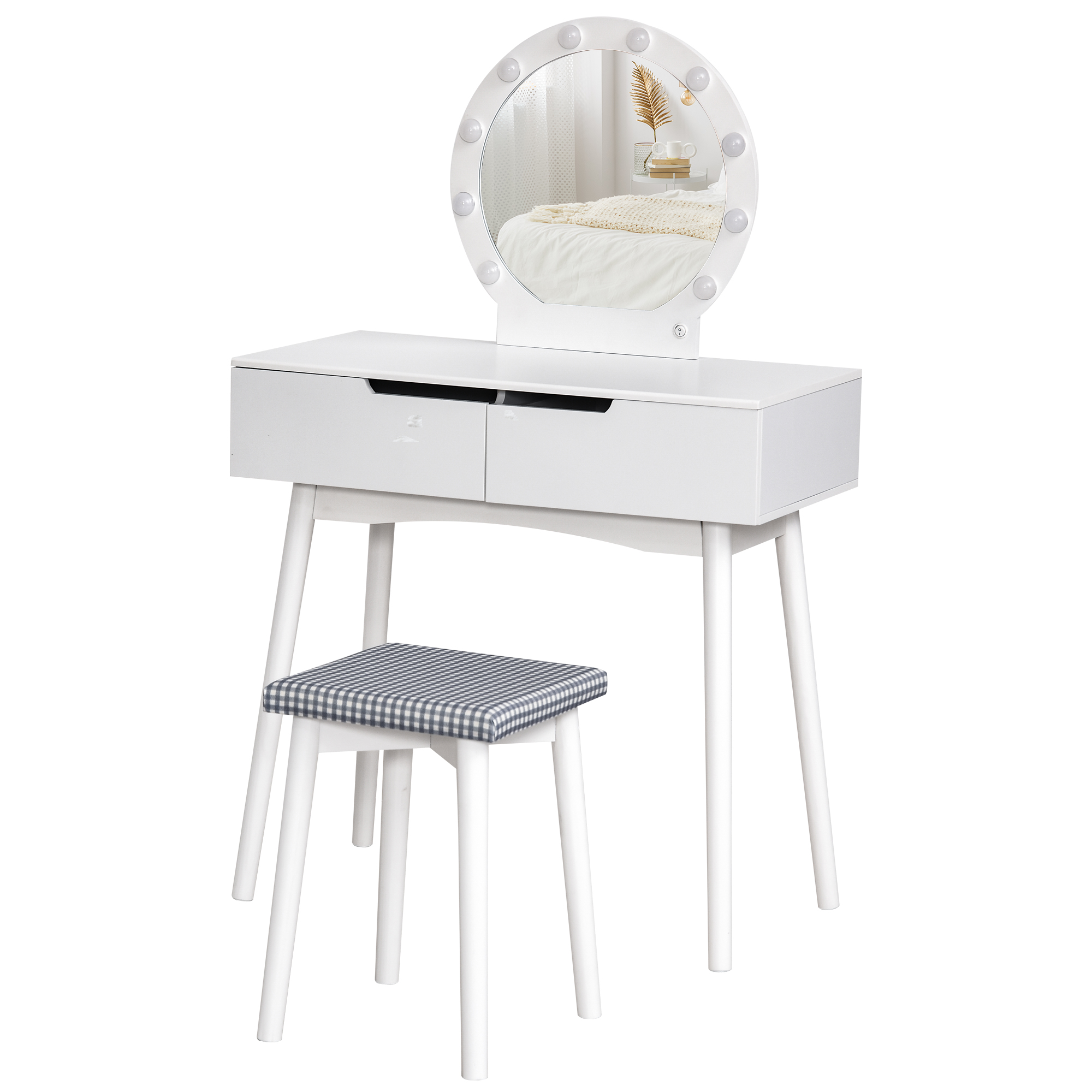 HOMCOM Schminktisch mit Hocker Kosmetiktisch mit LED Spiegel und 2 Schubladen Weiß, 80 x 40 x 125,5 cm