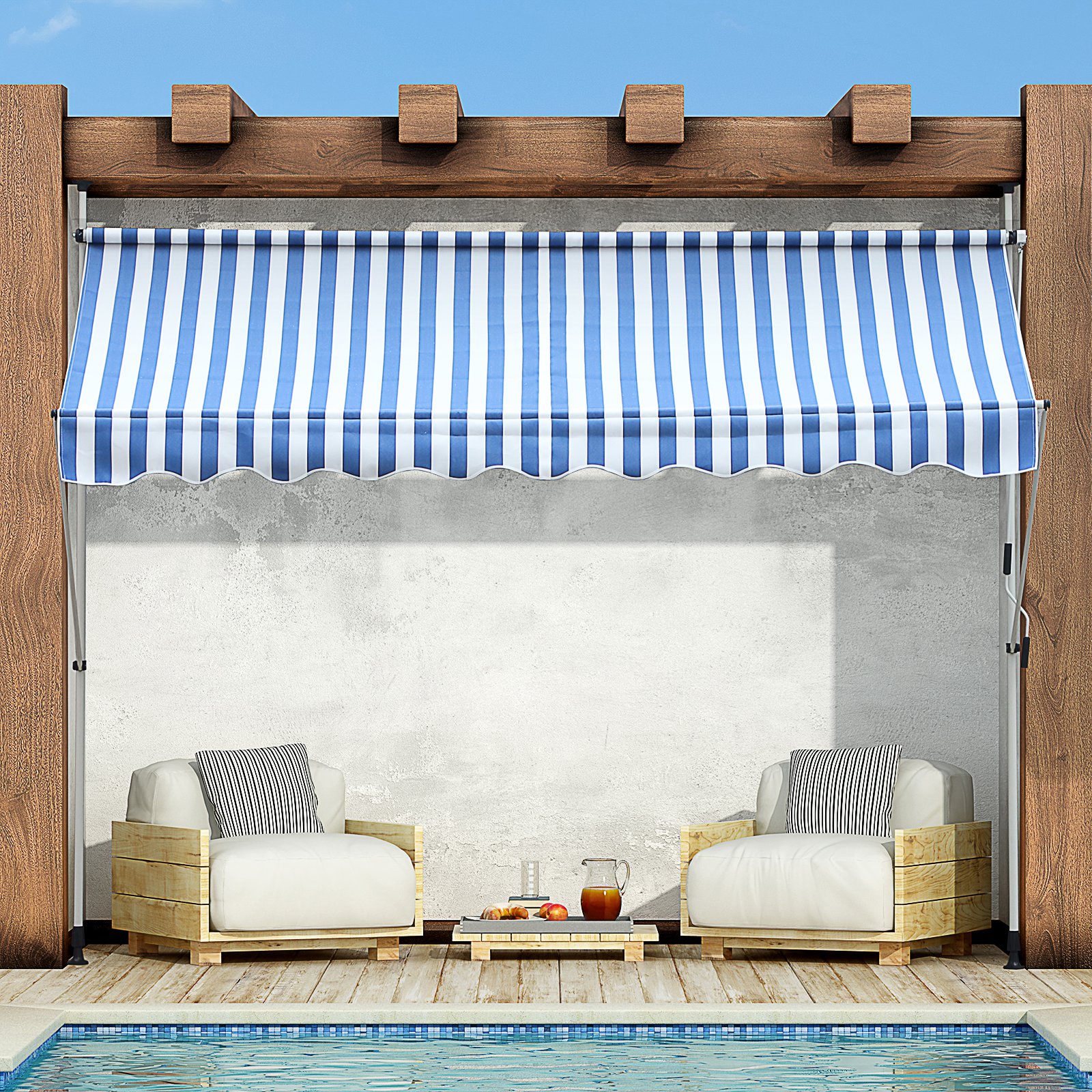 TENDEEVOLUTION Balkonmarkise Mit 4 Aluminium-Streben – Wahlweise Tempotest-Stoff Oder PVC, Wasserdicht, Breite 200 Cm, Ausfall 80 Cm