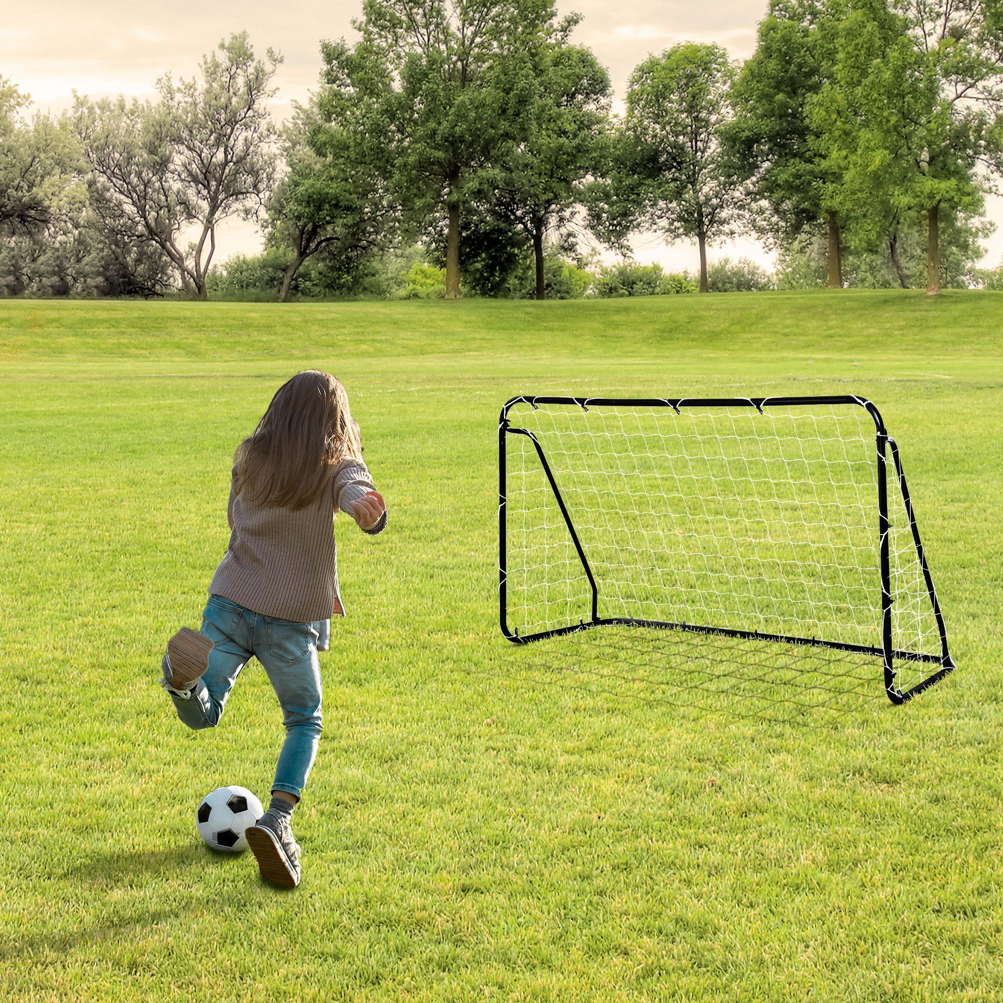 HOMCOM Fußballtor mit PE-Netzgewebe, Schwarz+Weiß, Stahl(Q195)+PE-Netz, 203 x 81 x 120 cm   Aosom – HOMCOM