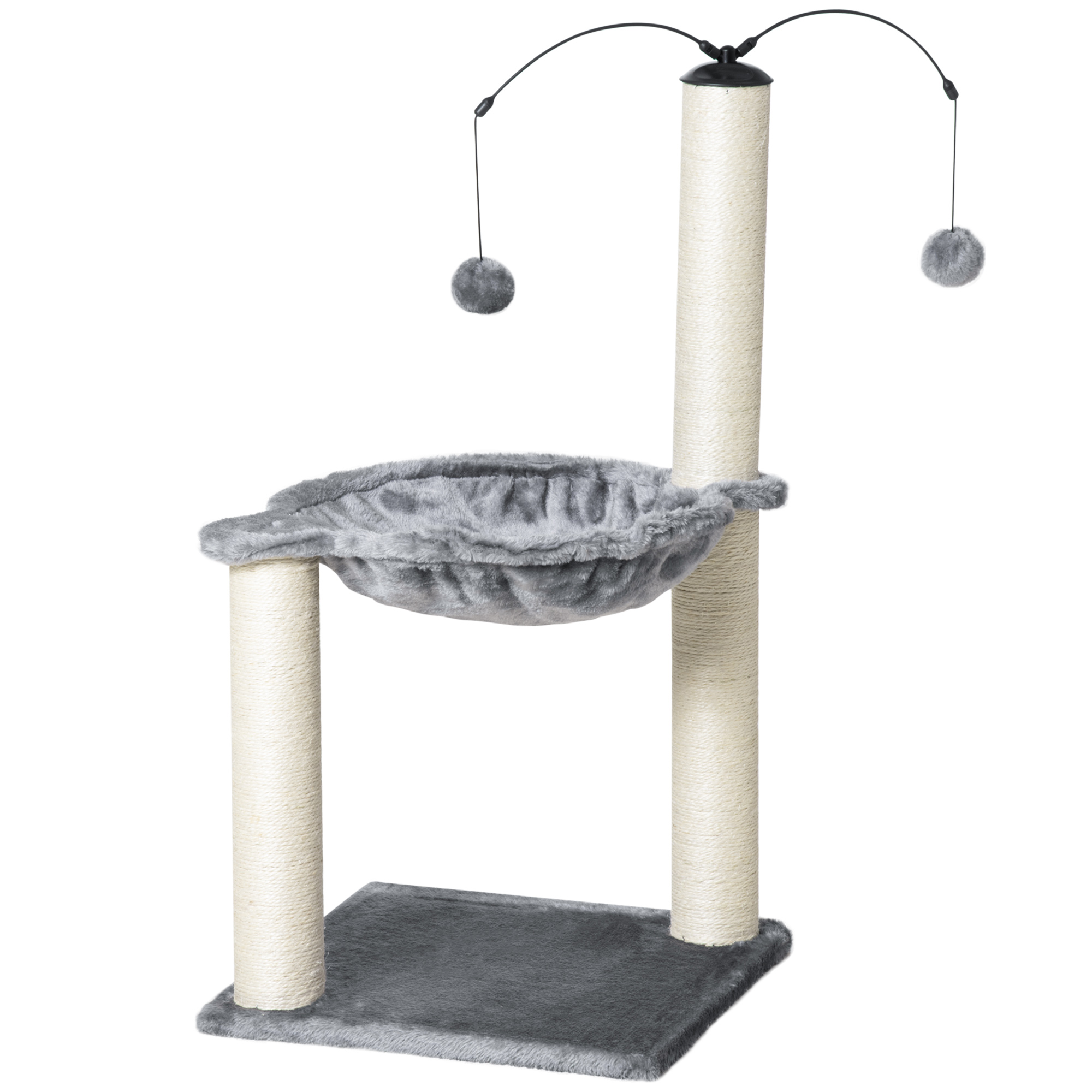 PawHut Arbre à chat griffoir chat grattoirs sisal naturel hamac jeu 2 boules suspendues peluche courte haute densité 400 g/m² gris   Aosom France