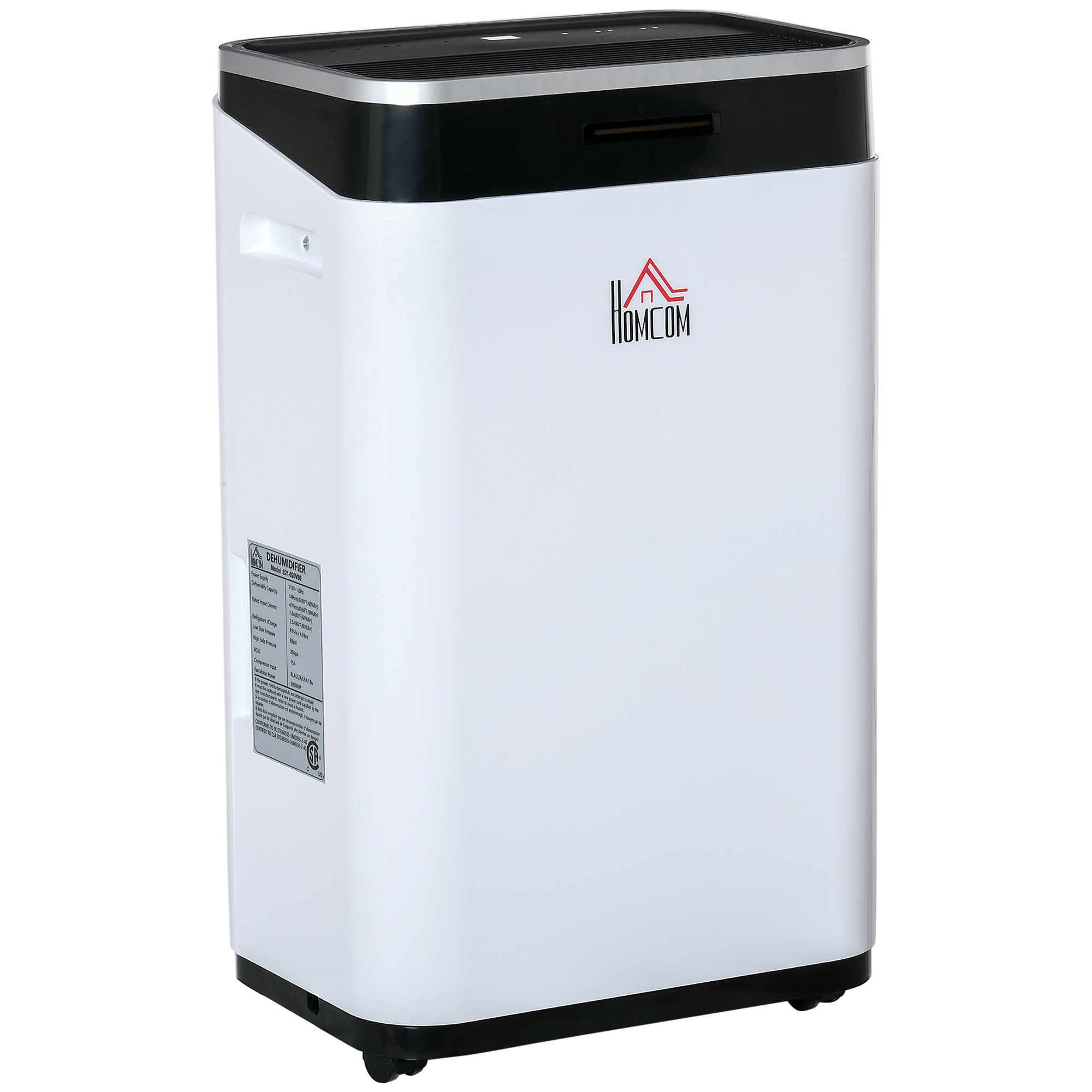 HOMCOM Déshumidificateur portable électrique silencieux 380 W capacité max. réservoir 6,5 L évacuation 12 H 34L x 24l x 57H cm blanc noirnull
