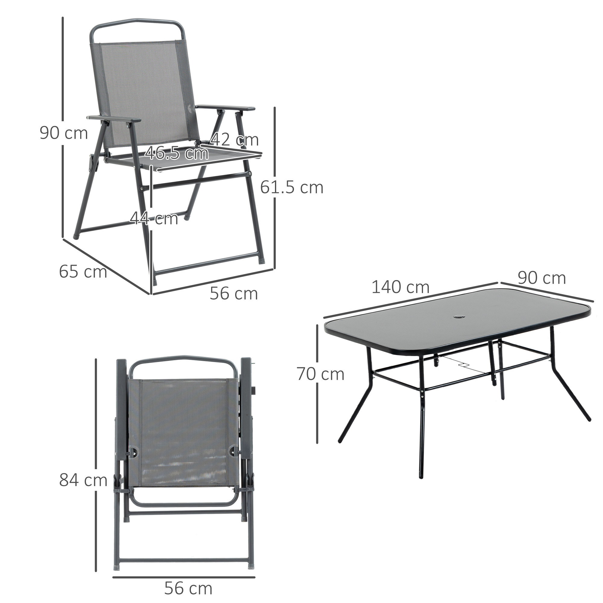 Outsunny 7 Piece Garden Furniture Set with Glass Dining Table and Folding Chairs, 6 Seater Outdoor Patio Furniture for Deck and Balcony, Black