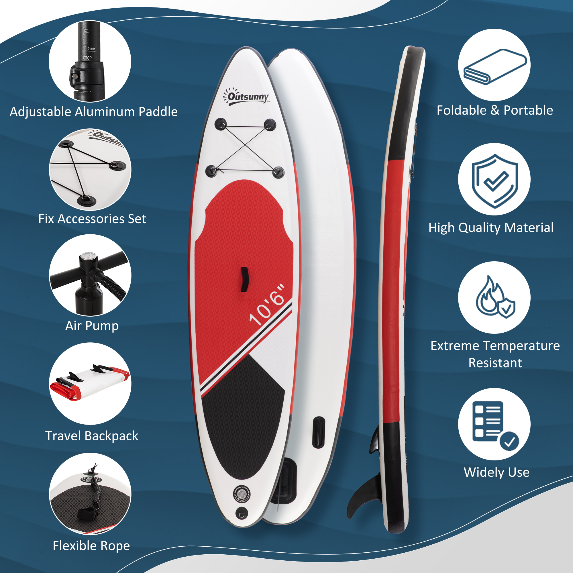 Outsunny Stand Up Paddle Board Inflatable Set, Non-Slip Deck with Aluminium Paddle & ISUP Accessories, White