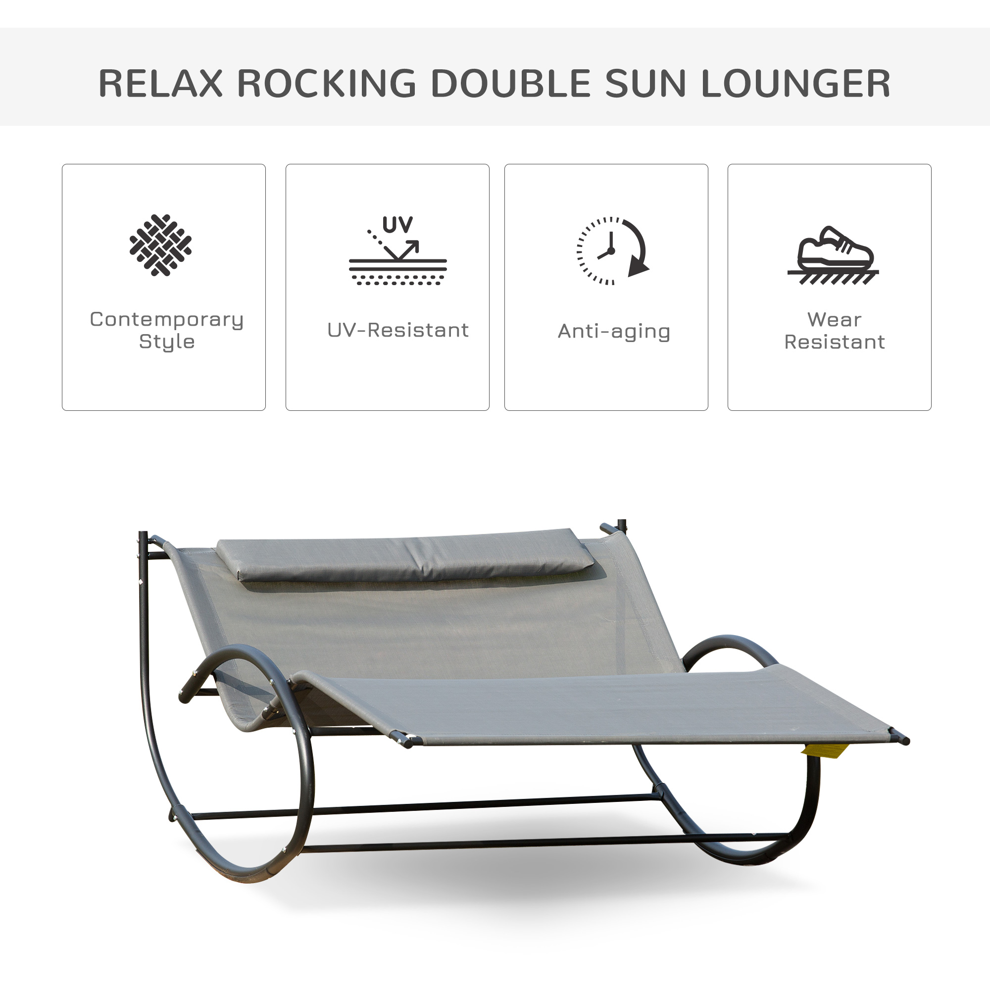 Outsunny Hanging Double Chair, Swing Rock Seat for Outdoor Patio, Garden Sun Lounger, Grey 