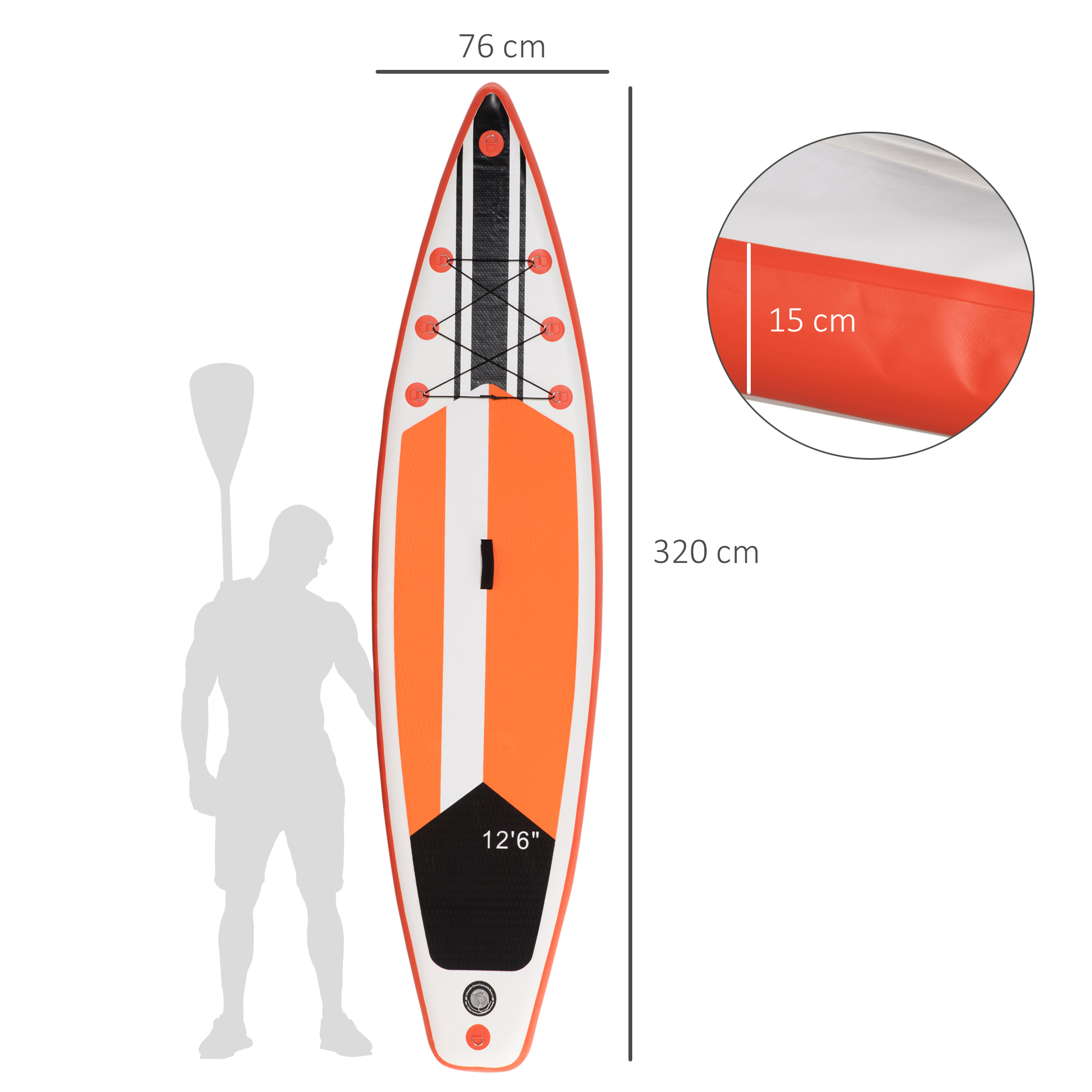 Outsunny 10'6" x 30" x 6" Inflatable Paddle Stand Up Board, Adjustable Aluminium Paddle, Non-Slip Deck Board w/ISUP Accessories, 320Lx76Wx15Hcm, White