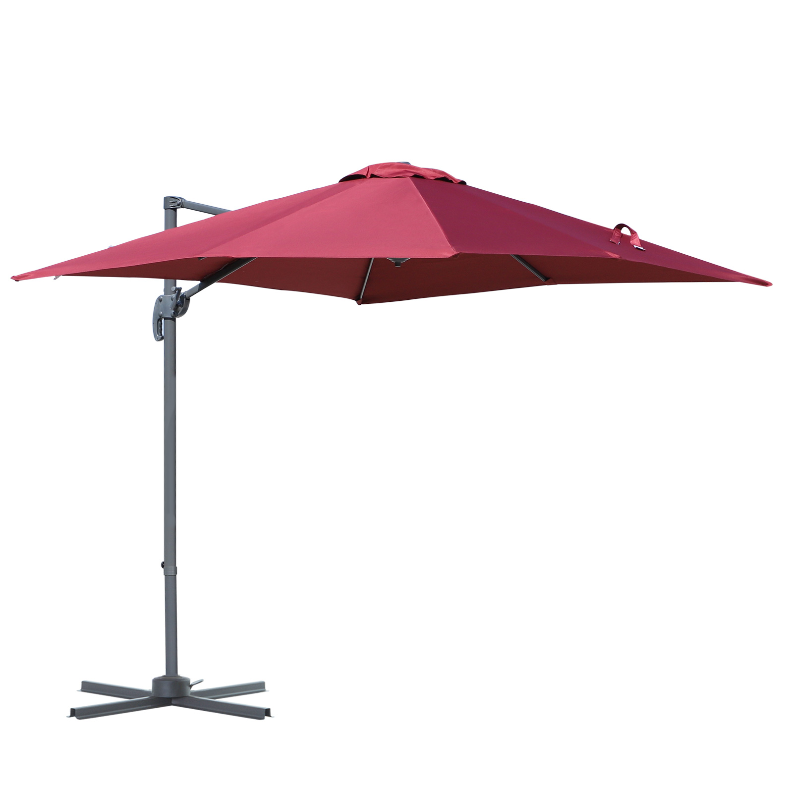 Outsunny Ombrellone da Giardino a Manovella 245x245cm con Rotazione a 360°, Parasole Regolabile su 5 Livelli, Rosso Scuro