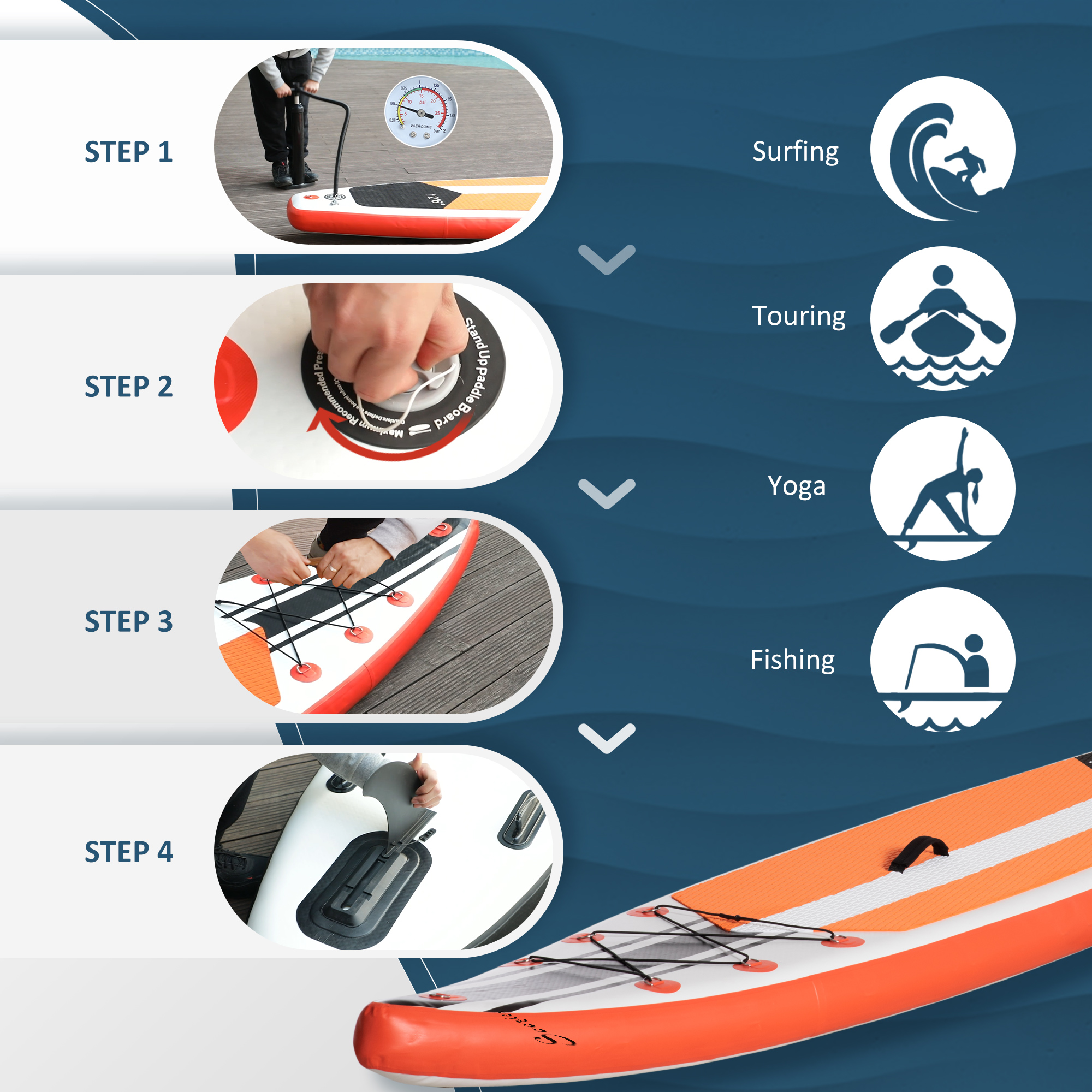 Outsunny 10'6" x 30" x 6" Inflatable Paddle Stand Up Board, Adjustable Aluminium Paddle, Non-Slip Deck Board w/ISUP Accessories, 320Lx76Wx15Hcm, White