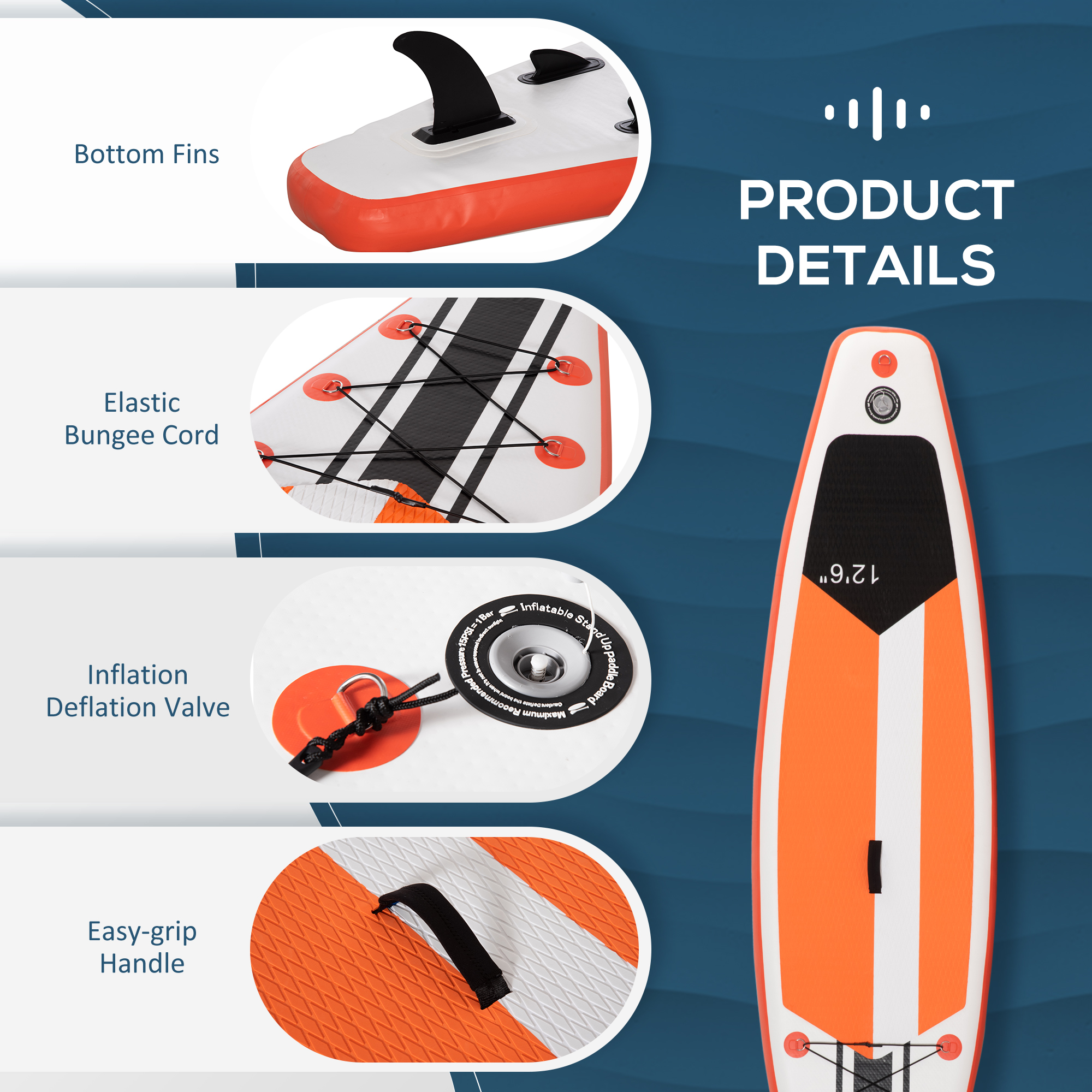 Outsunny 10'6" x 30" x 6" Inflatable Paddle Stand Up Board, Adjustable Aluminium Paddle, Non-Slip Deck Board w/ISUP Accessories, 320Lx76Wx15Hcm, White