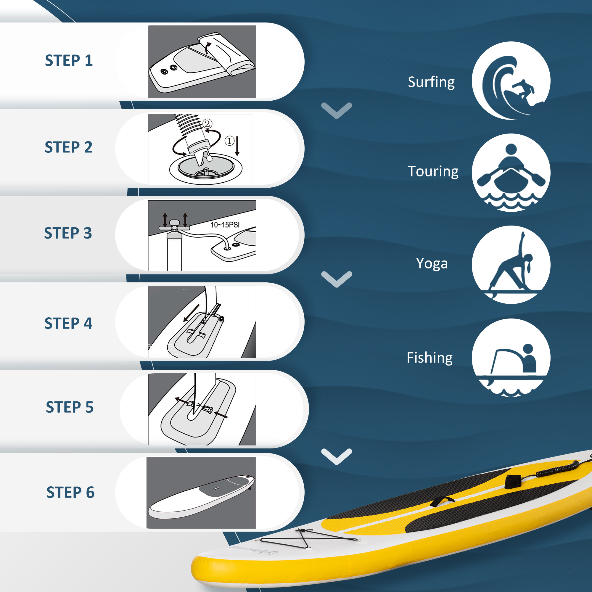 Outsunny Stand Up Paddle Board Inflatable SUP with Adjustable Aluminium Paddle, Non-Slip Deck, ISUP Accessories, 305L x 76W x 15H cm, White
