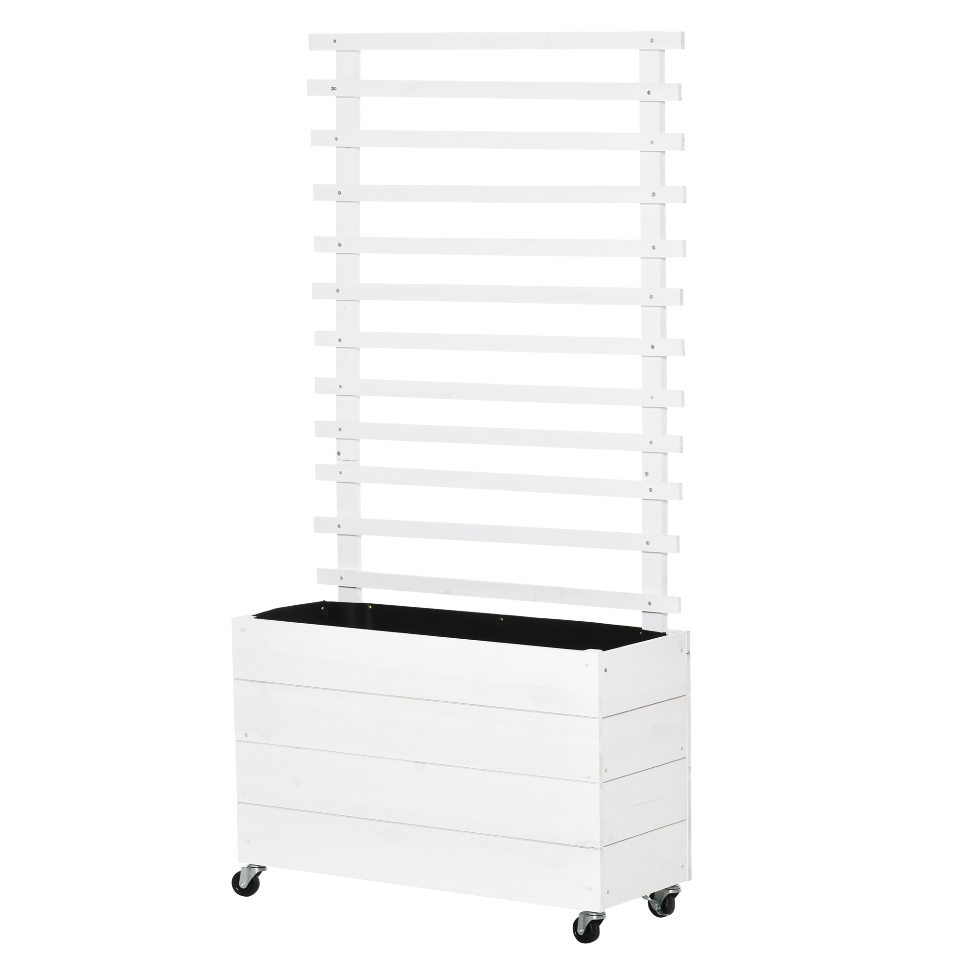 Outsunny Fioriera Rialzata Verticale con 4 Ruote e Traliccio per Viti da Esterni, in Legno di Abete, 76x30x155cm Bianca