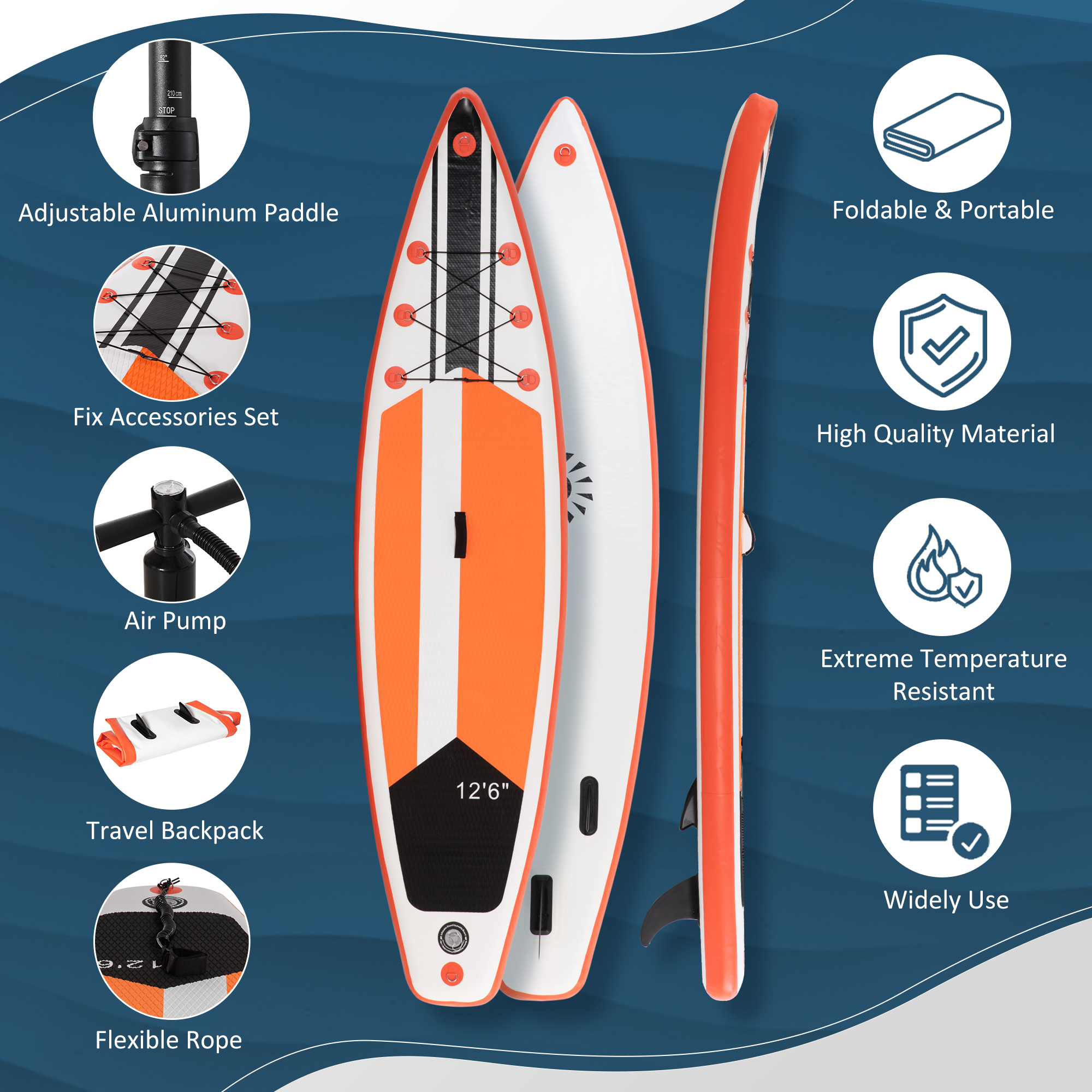 Outsunny 10'6" x 30" x 6" Inflatable Paddle Stand Up Board, Adjustable Aluminium Paddle, Non-Slip Deck Board w/ISUP Accessories, 320Lx76Wx15Hcm, White