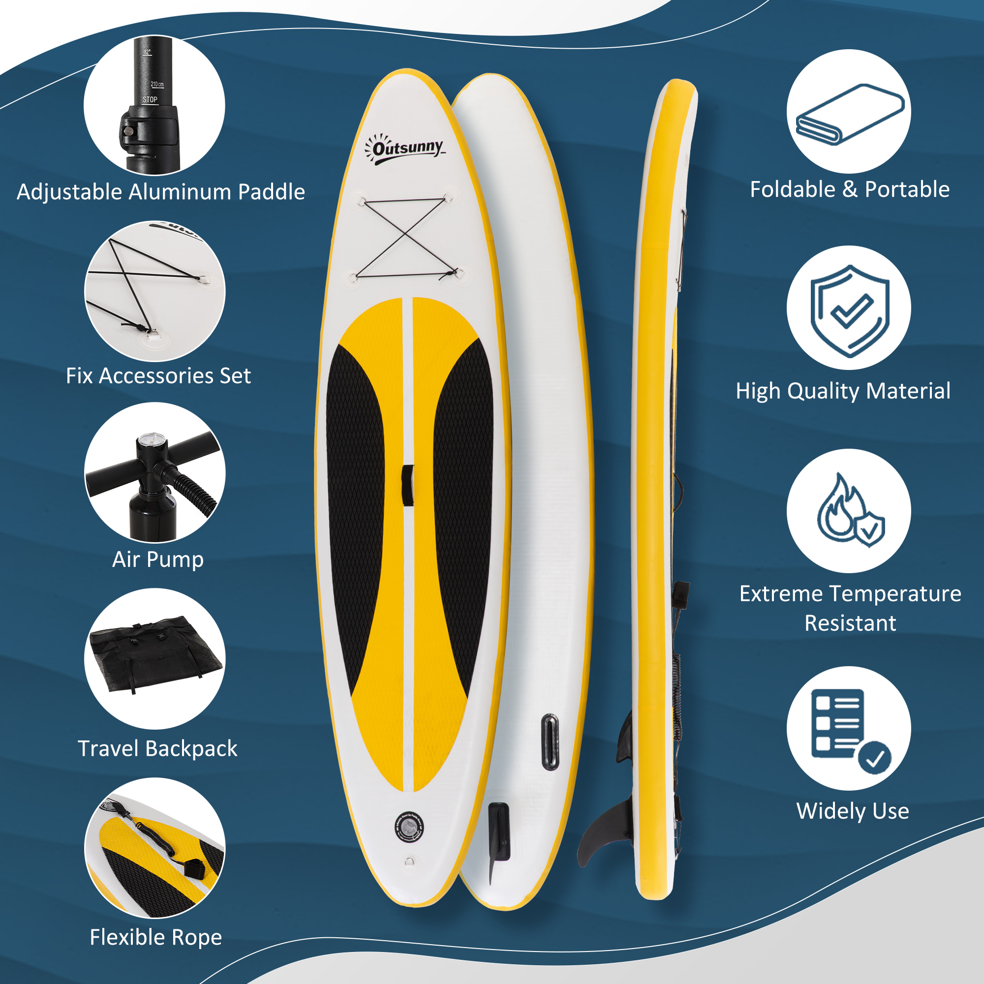 Outsunny Stand Up Paddle Board Inflatable SUP with Adjustable Aluminium Paddle, Non-Slip Deck, ISUP Accessories, 305L x 76W x 15H cm, White