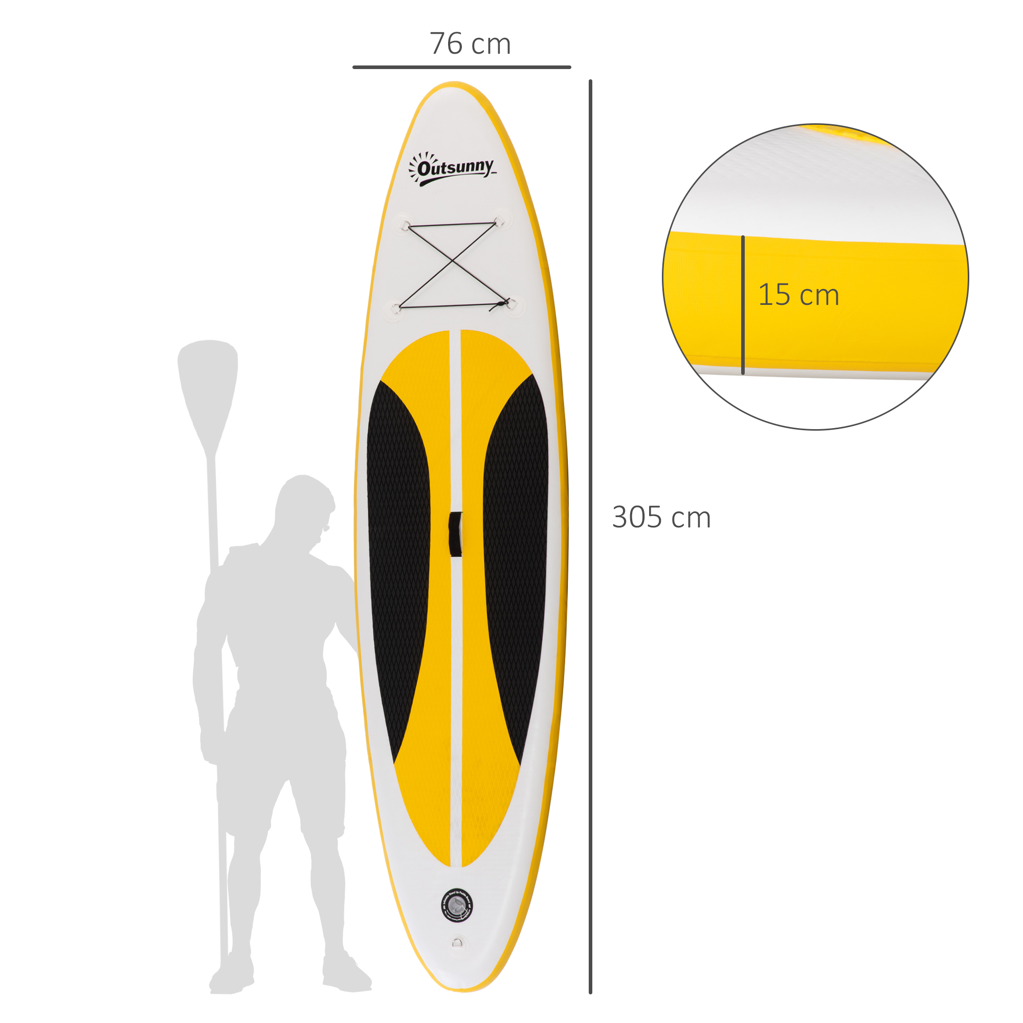Outsunny Stand Up Paddle Board Inflatable SUP with Adjustable Aluminium Paddle, Non-Slip Deck, ISUP Accessories, 305L x 76W x 15H cm, White