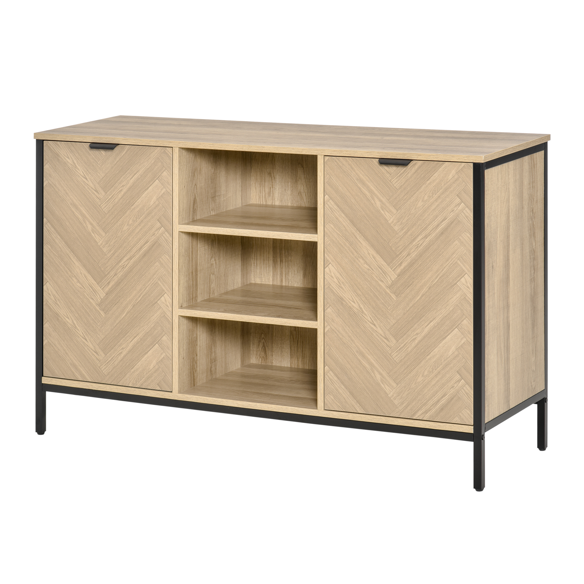 HOMCOM Credenza Bassa Moderna con Mensole Regolabili in Legno, Mobiletto da Cucina in Stile Industriale Color Rovere, 120x39.2x76cm