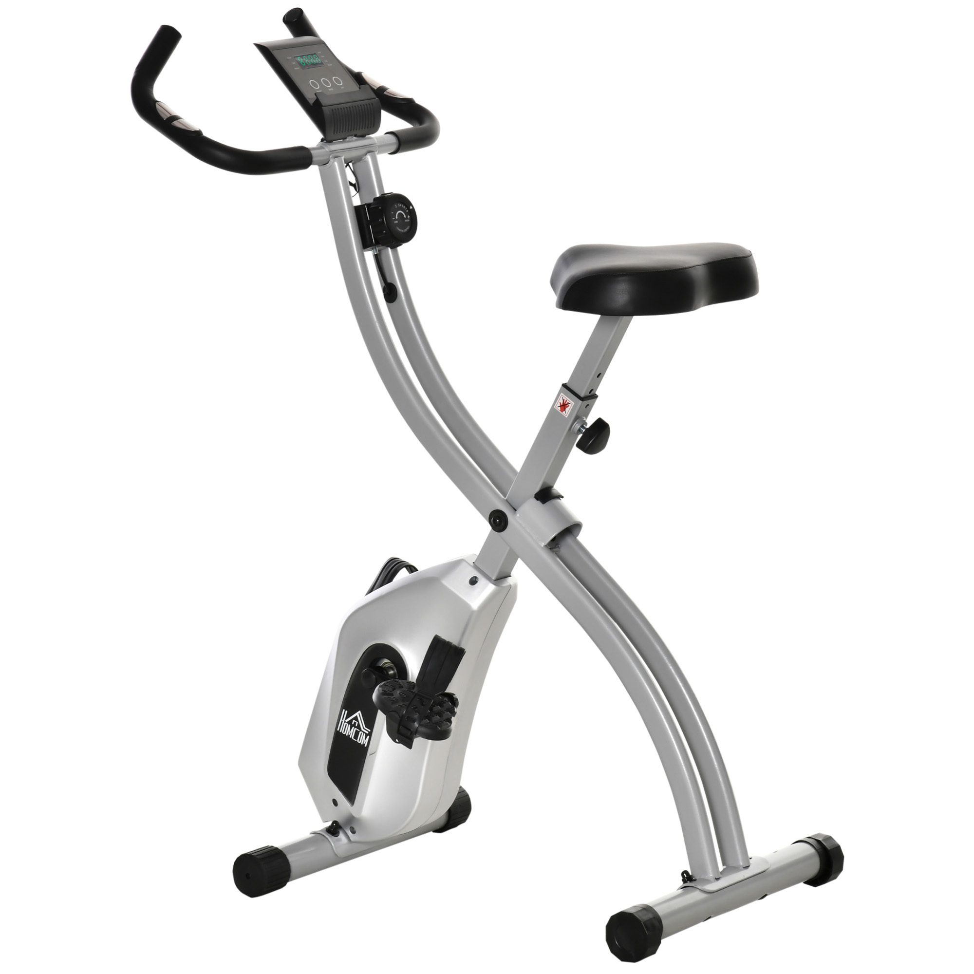HOMCOM Cyclette Pieghevole con Resistenza Magnetica a 8 Livelli per Casa e Palestra, Monitor LCD con Frequenza Cardiaca, Volano 1.5kg, Argento
