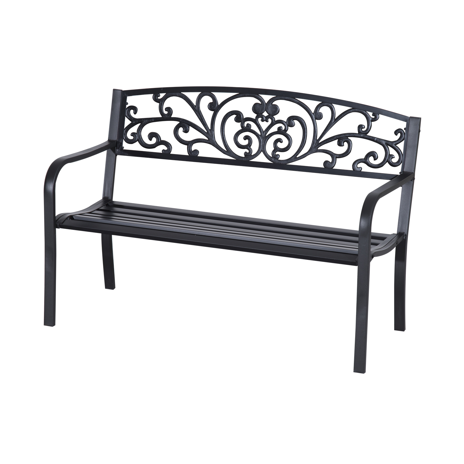 Outsunny Panchina da Giardino e da Esterno, Panchina in Metallo Stile Vintage, 127x60x87cm, Nero