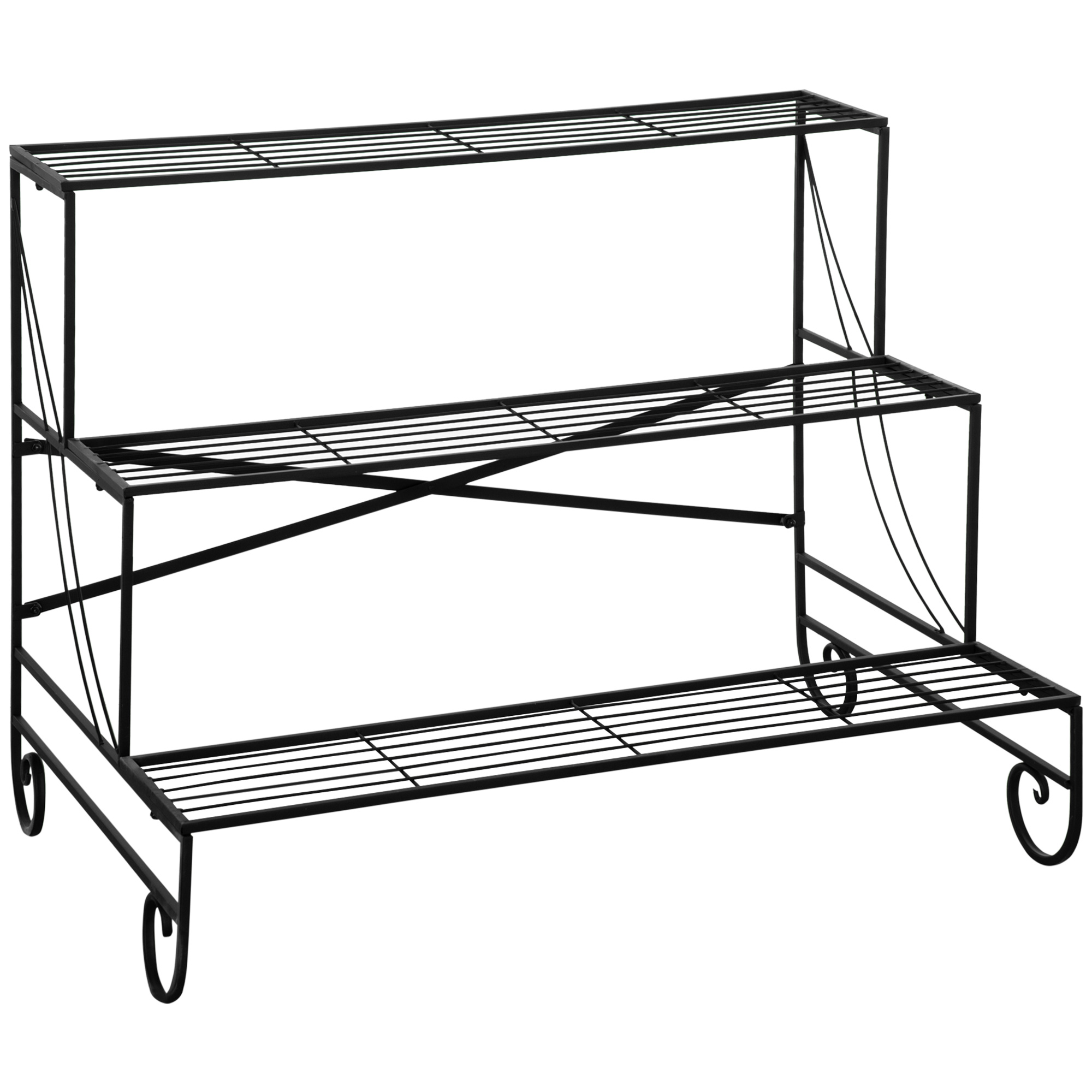 Outsunny Blumenregal aus Metall 3 Stufen Pflanzenregal Blumentreppe Blumenständer für innen und außen Garten Balkon Schwarz 95 x 63 x 72 cm