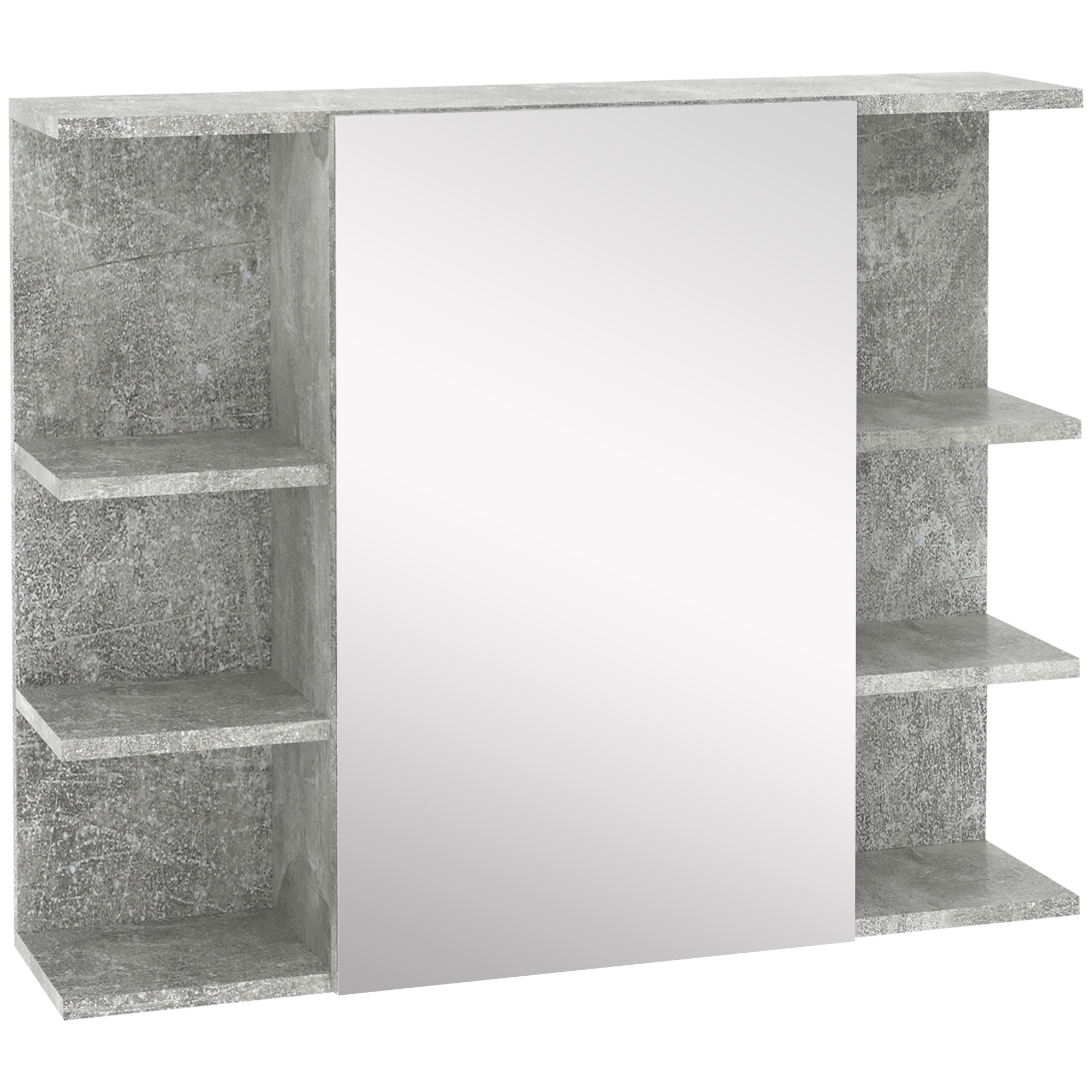 kleankin Armadietto Specchiera Bagno a Parete, Mobile Pensile Moderno con Anta e Mensole in Legno, 80x19.8x64cm, Grigio