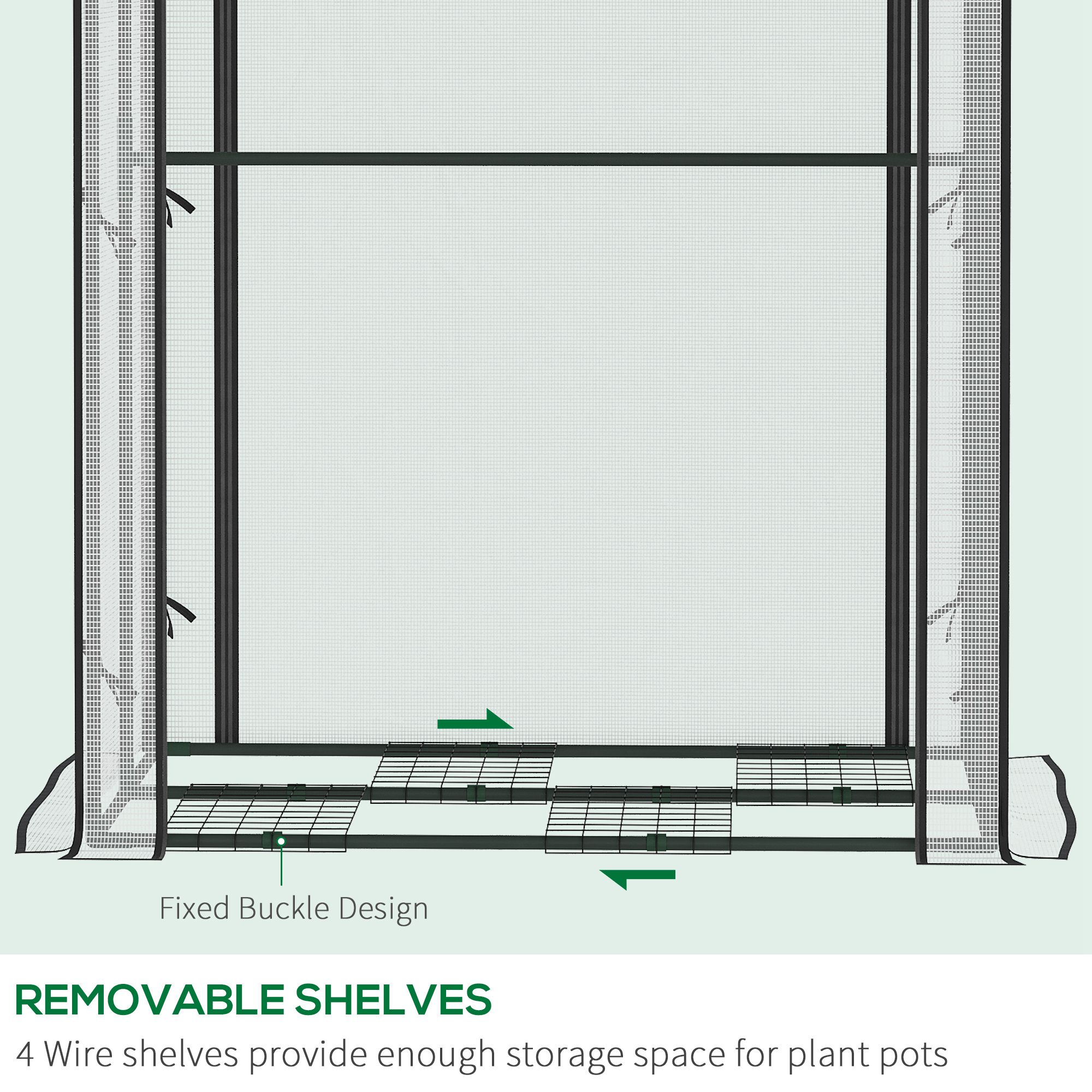 Outsunny Mini Greenhouse with Shelves Portable Garden Grow House for Plants with Roll Up Door and Vents, 100 x 80 x 150cm, White