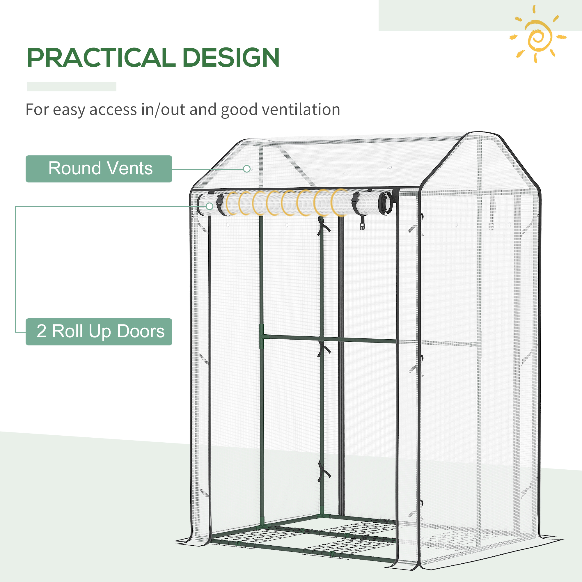 Outsunny Mini Greenhouse with Shelves Portable Garden Grow House for Plants with Roll Up Door and Vents, 100 x 80 x 150cm, White