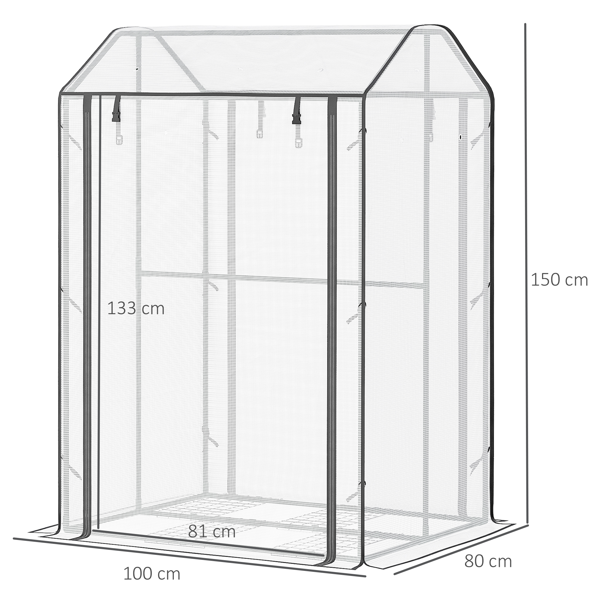 Outsunny Mini Greenhouse with Shelves Portable Garden Grow House for Plants with Roll Up Door and Vents, 100 x 80 x 150cm, White