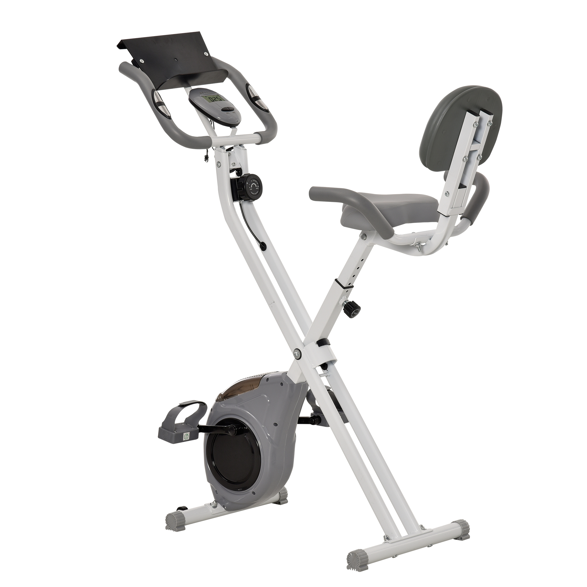 HOMCOM Vélo d'appartement pliable grand confort dossier selle réglable poignées ergonomiques écran LCD multifonction support tablette acier blanc gris