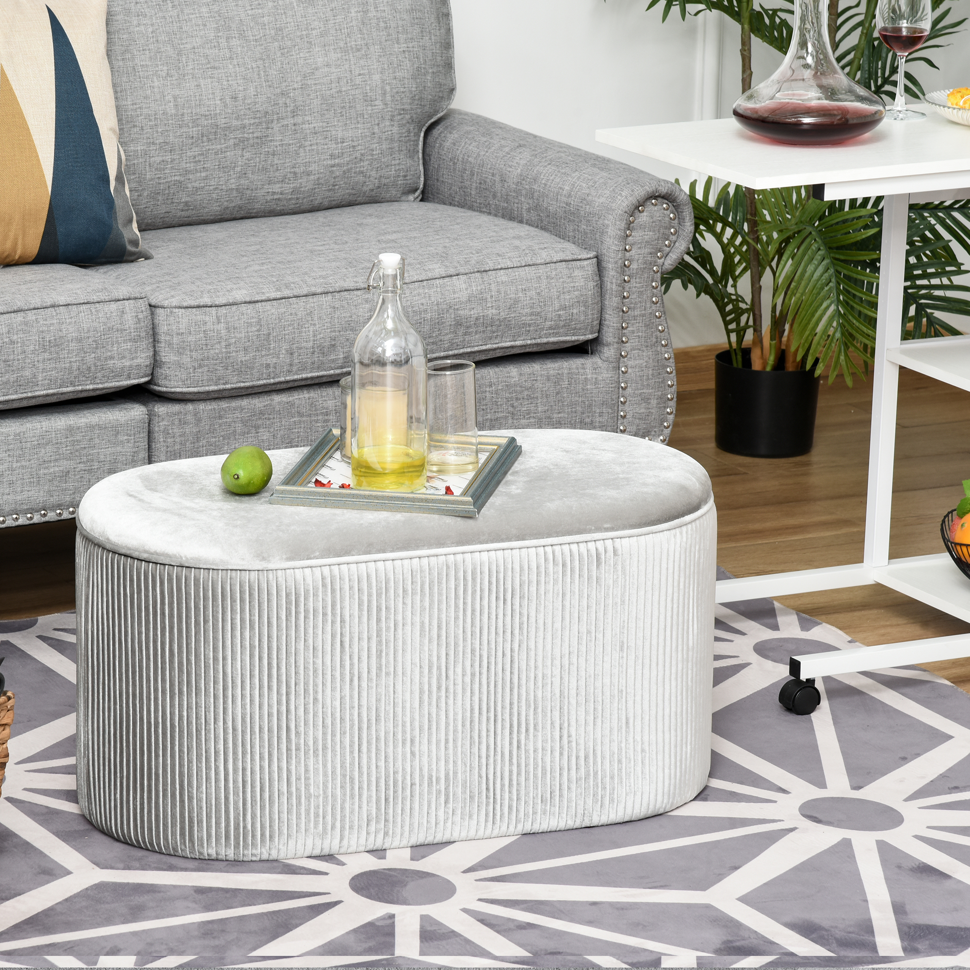 Banc D'Entrée Velours Gris 95x38x45cm - Pieds Métal, Capitonné | Pour Entrée, Salon, Chambre