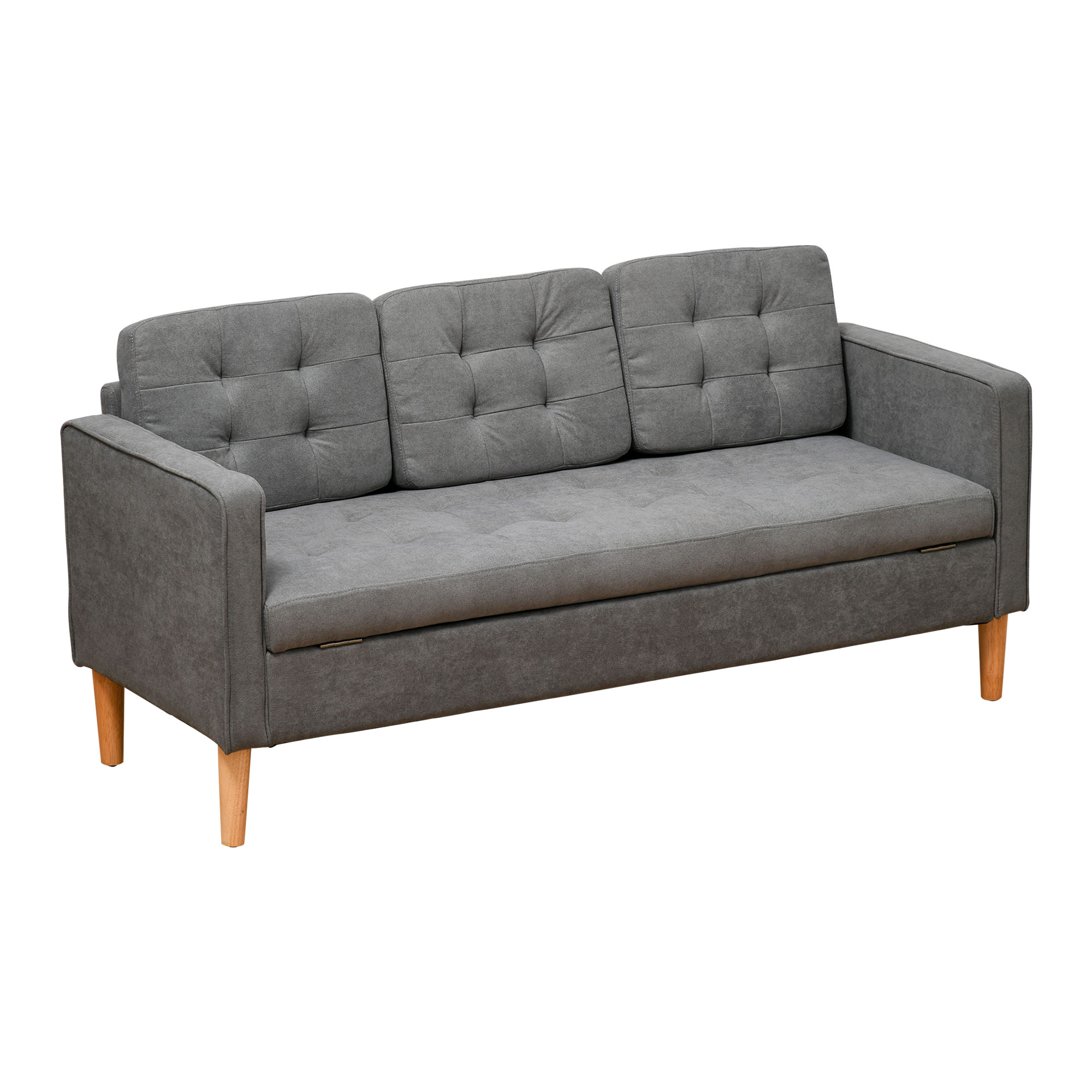 Modern 3Seater Sofa ButtonTufted Fabric Couch with Storage