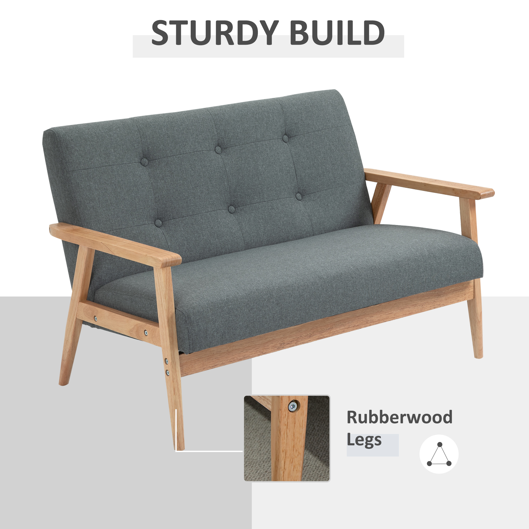 HOMCOM Modern 2/3-Seat Sofa Linen Fabric Upholstery Tufted Couch with Rubberwood Legs