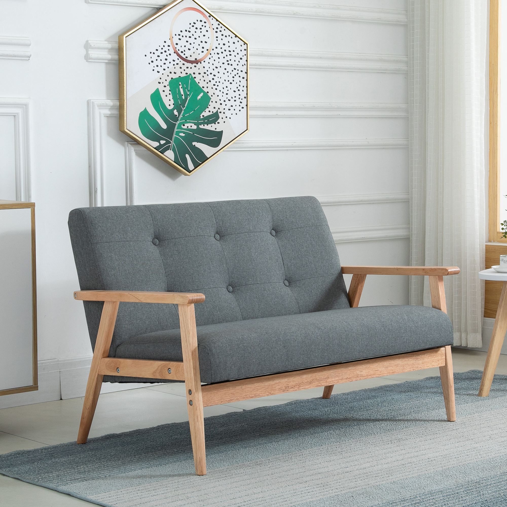 HOMCOM Modern 2/3-Seat Sofa Linen Fabric Upholstery Tufted Couch with Rubberwood Legs