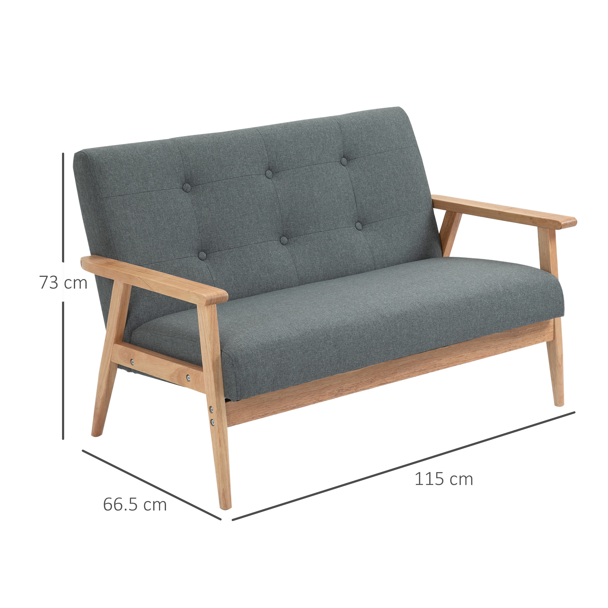 HOMCOM Modern 2/3-Seat Sofa Linen Fabric Upholstery Tufted Couch with Rubberwood Legs
