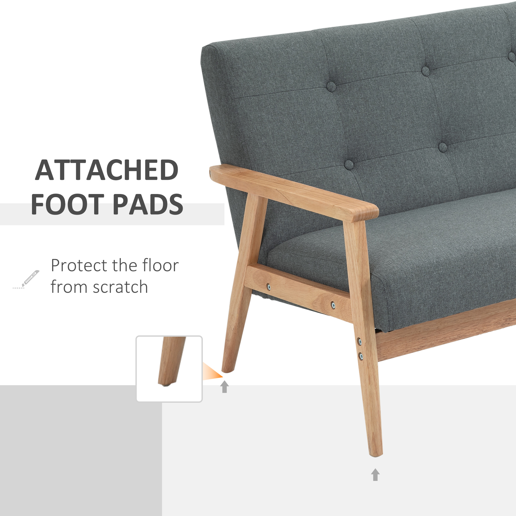 HOMCOM Modern 2/3-Seat Sofa Linen Fabric Upholstery Tufted Couch with Rubberwood Legs